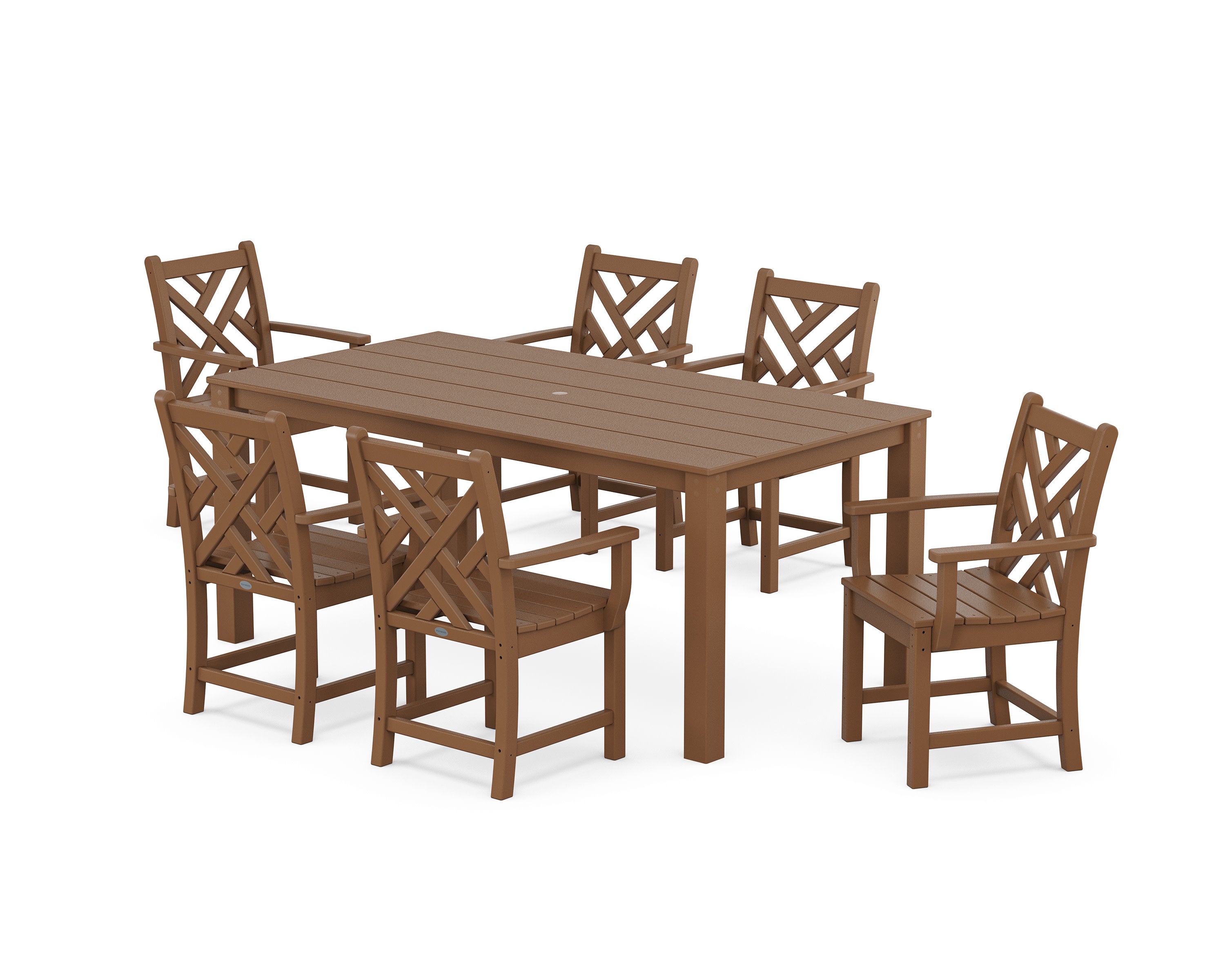 Chippendale Arm Chair 7-Piece Parsons Dining Set in Teak