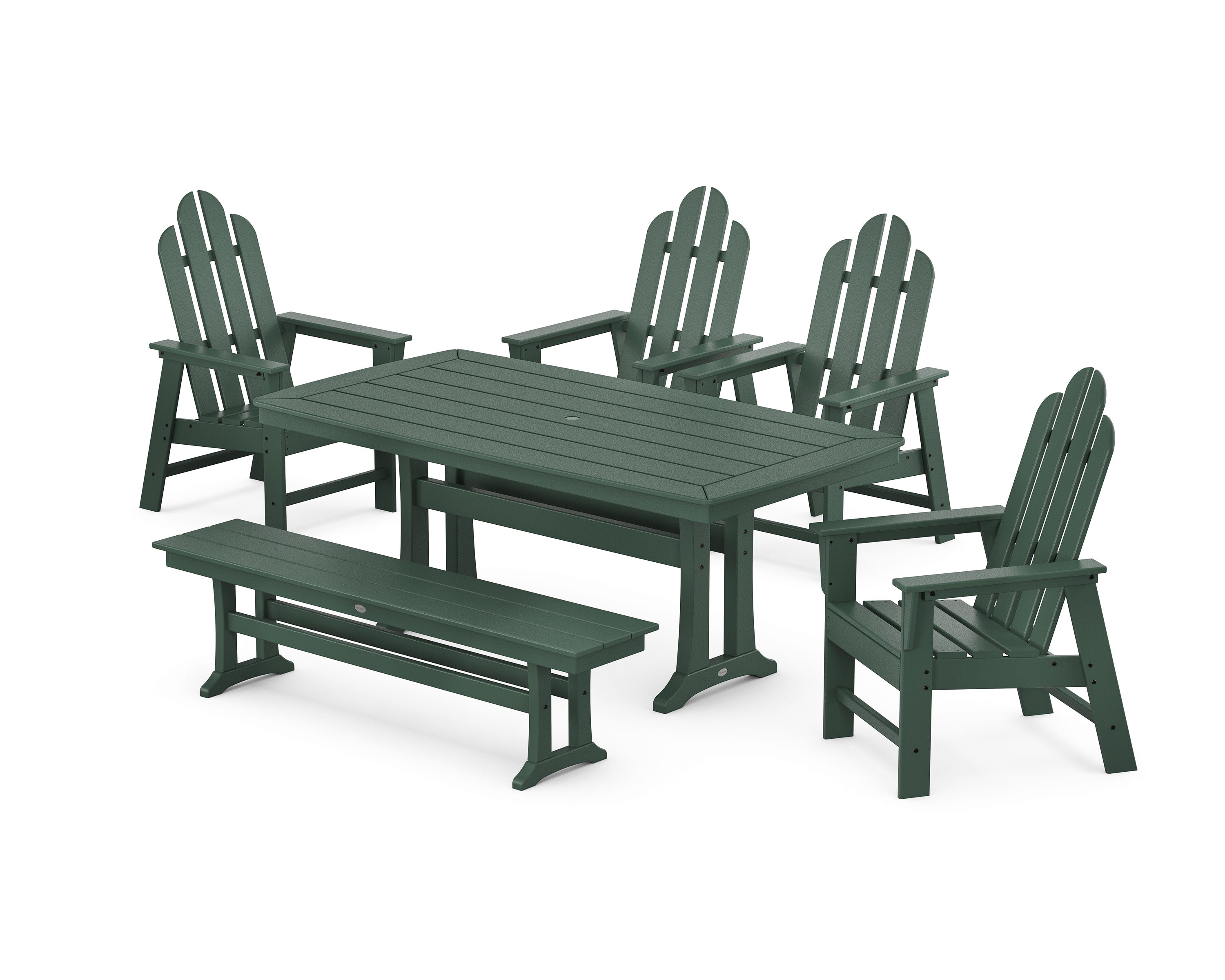 Long Island 6-Piece Dining Set with Trestle Legs and Bench in Green