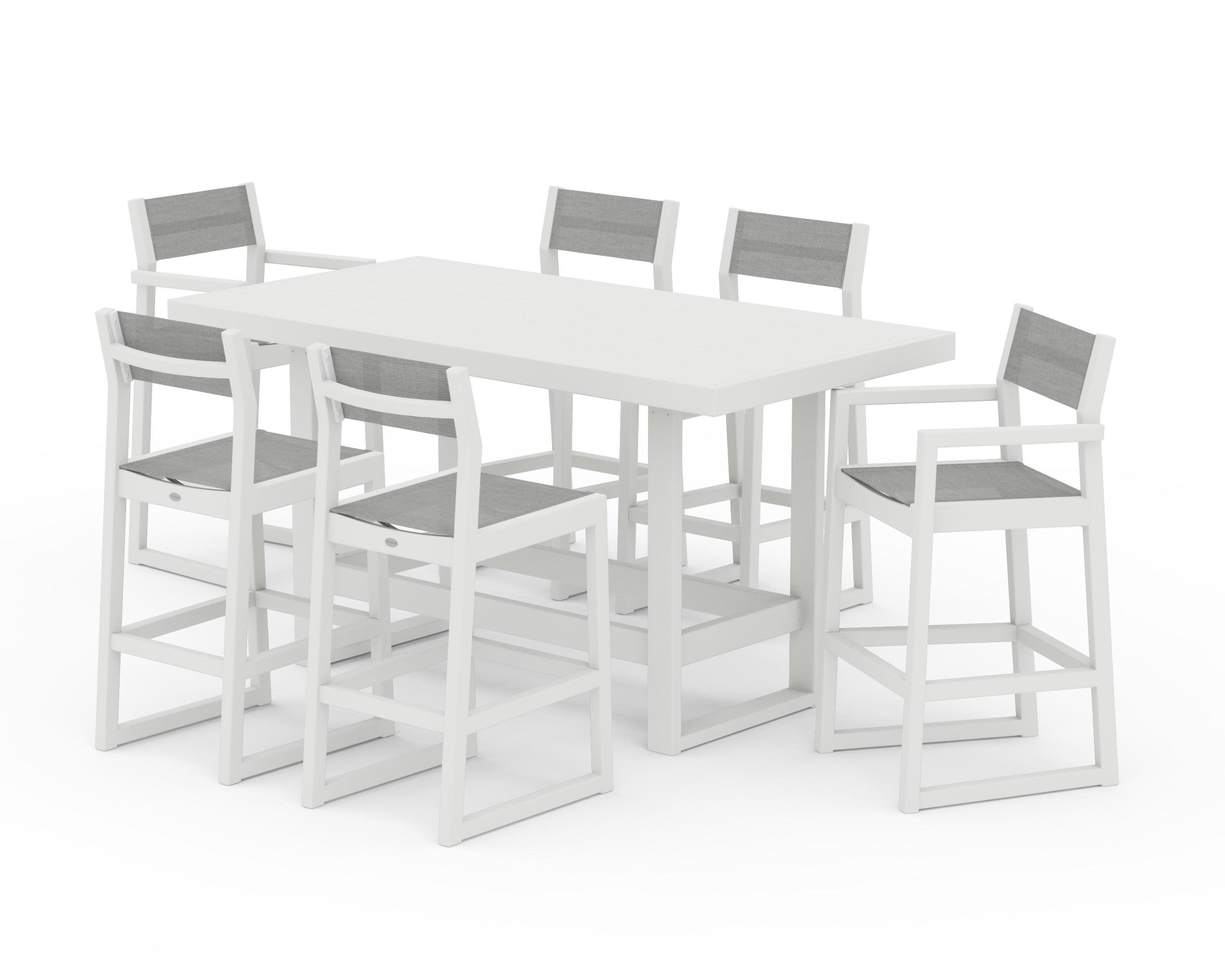 EDGE Sling 7-Piece Bar Table Set in Vintage White / Metallic Sling