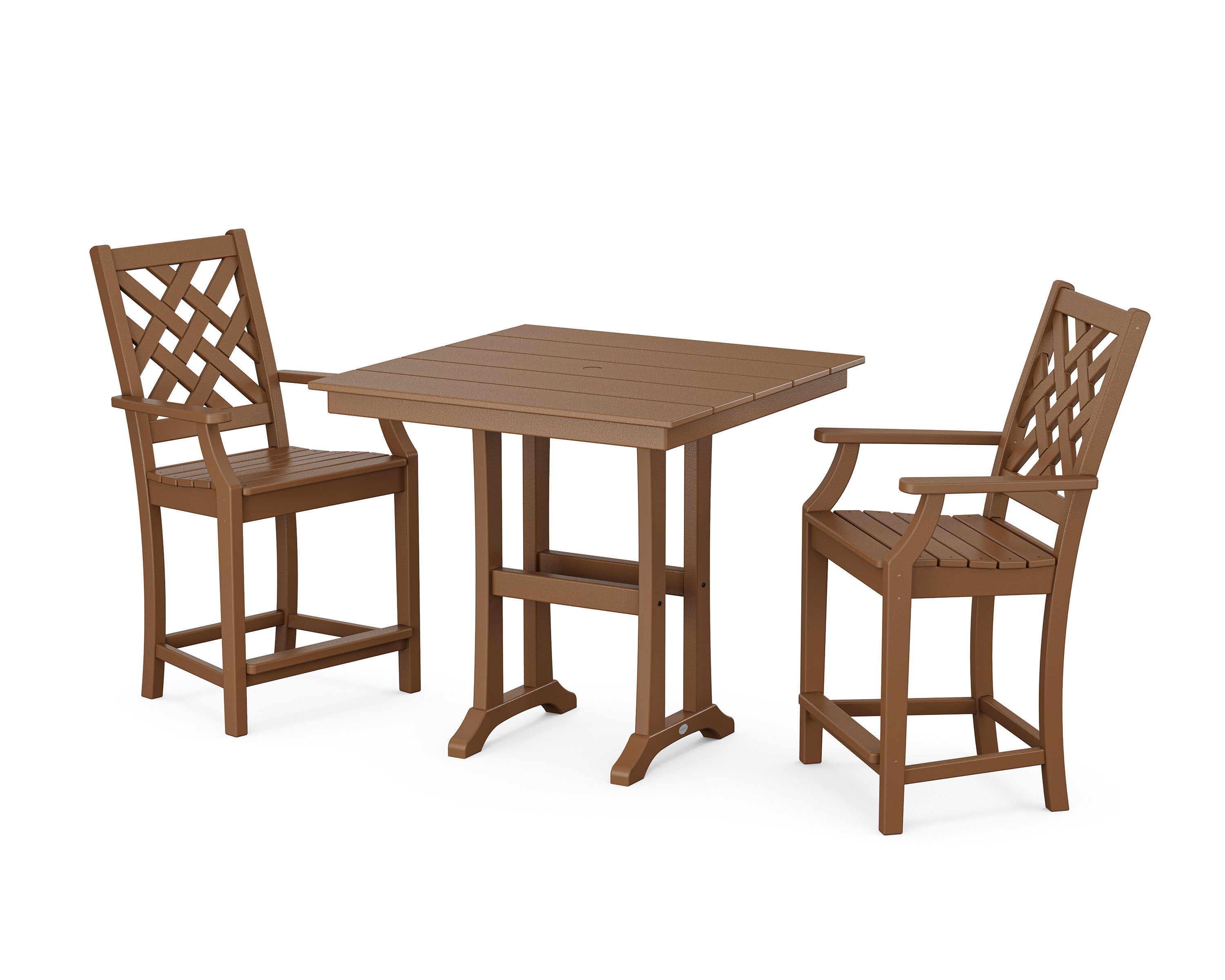Wovendale 3-Piece Farmhouse Counter Set with Trestle Legs in Teak