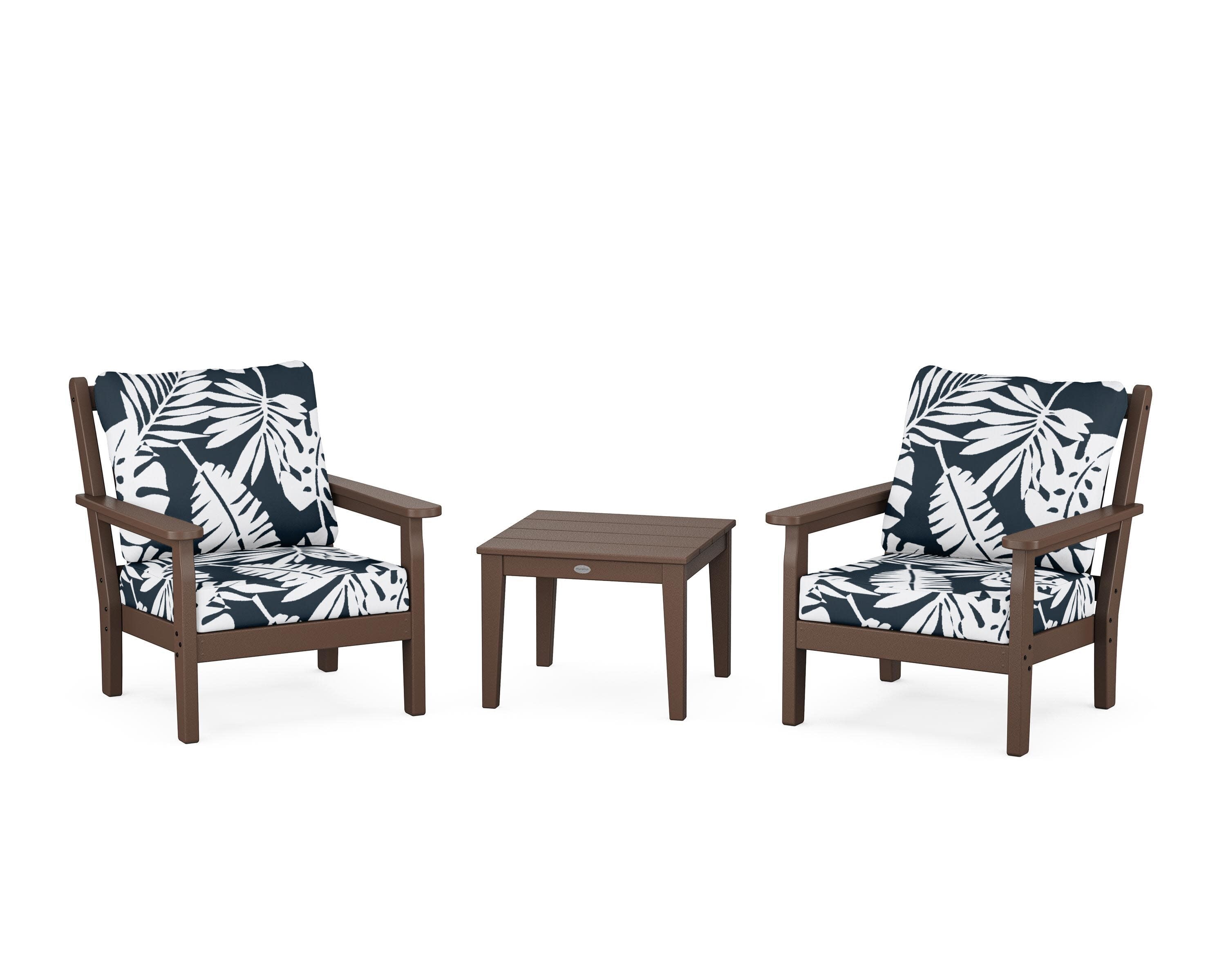 Chippendale 3-Piece Deep Seating Set in Mahogany / Leaf Marine Indigo