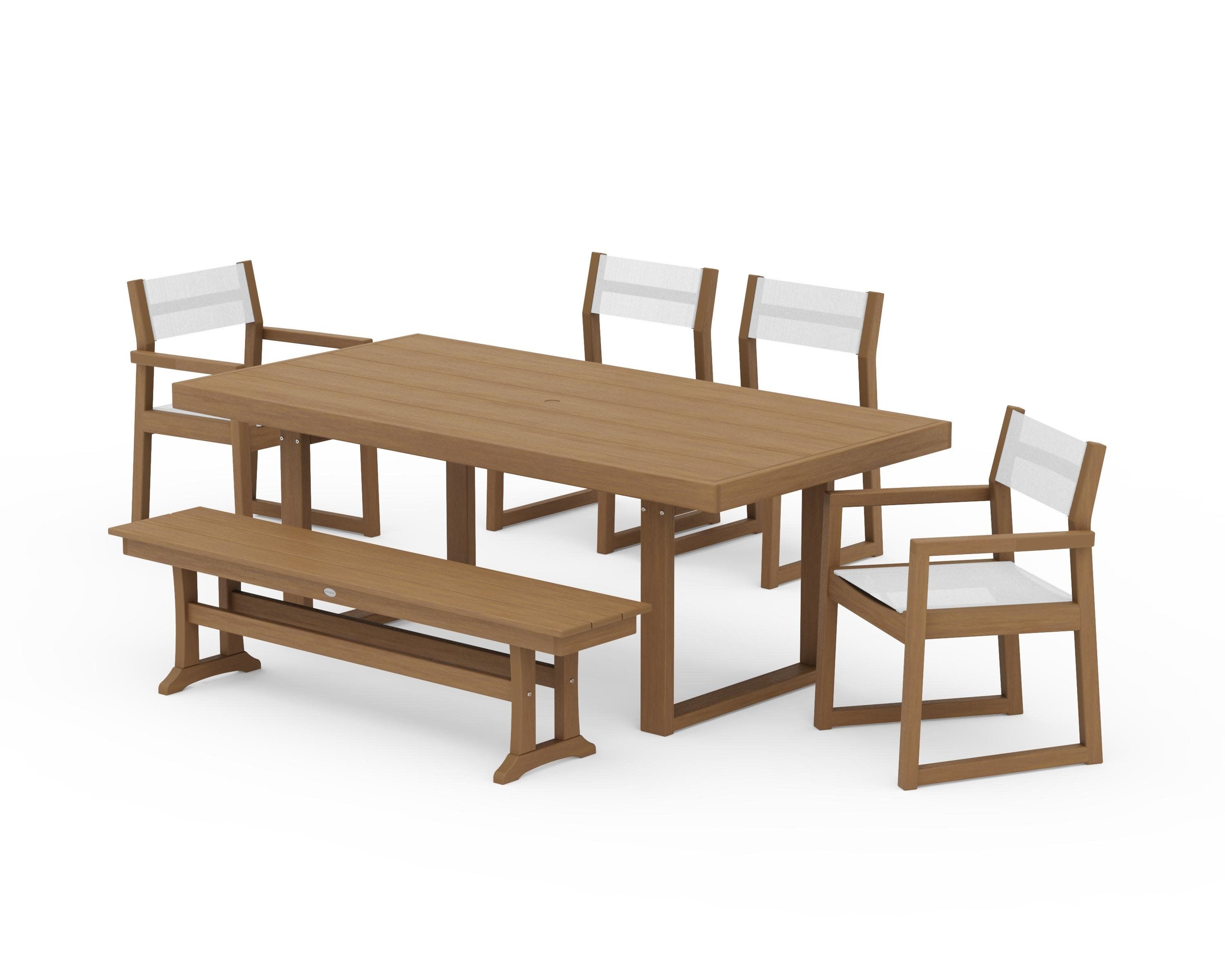 EDGE Sling 6-Piece Dining Set with Bench in Natural / White Sling