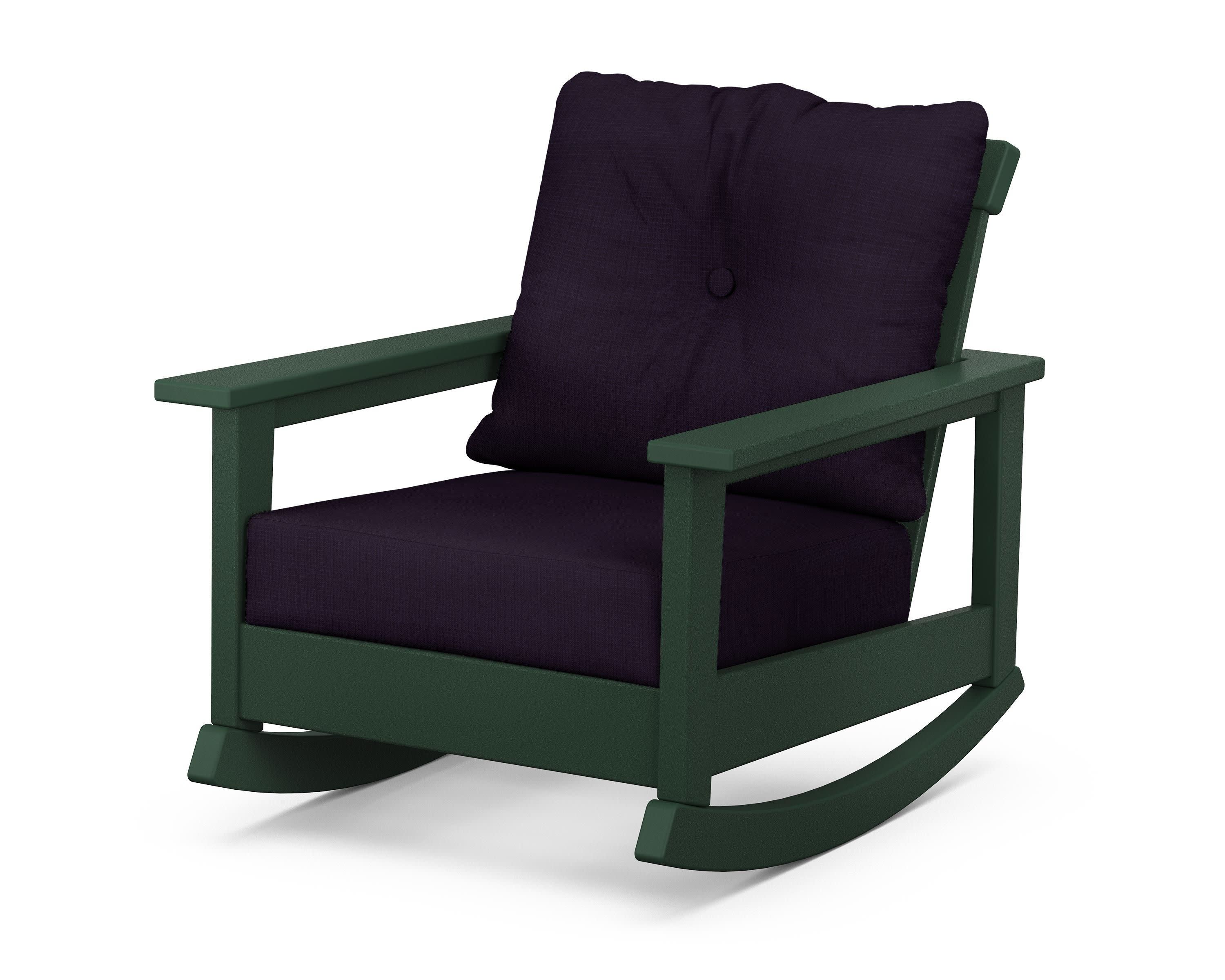 Prescott Deep Seating Rocking Chair in Green / Navy Linen