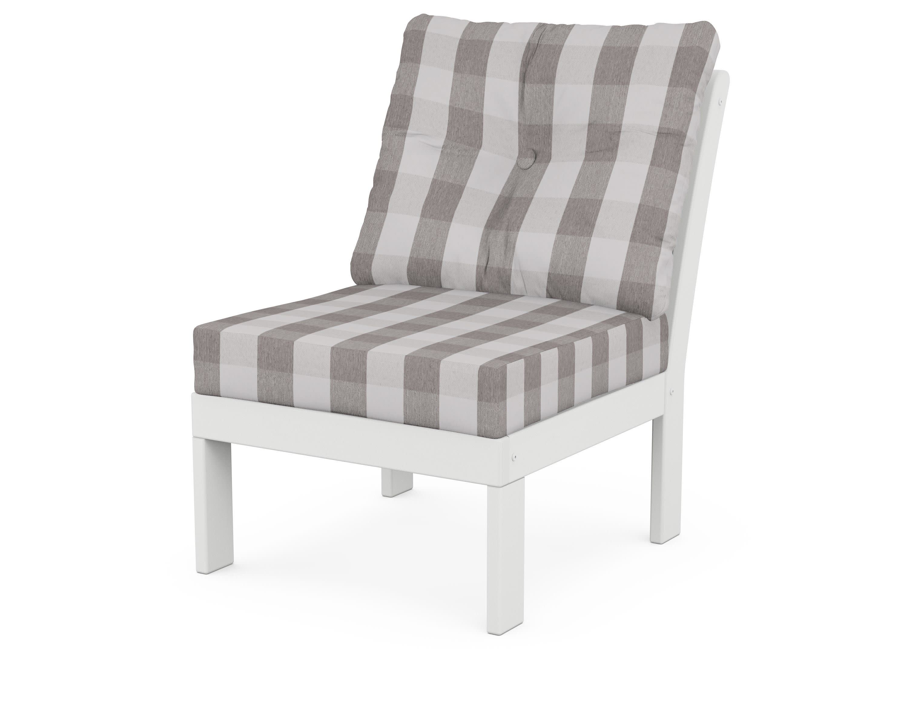 Vineyard Modular Armless Chair in White / Buffalo Plaid Grey Mist