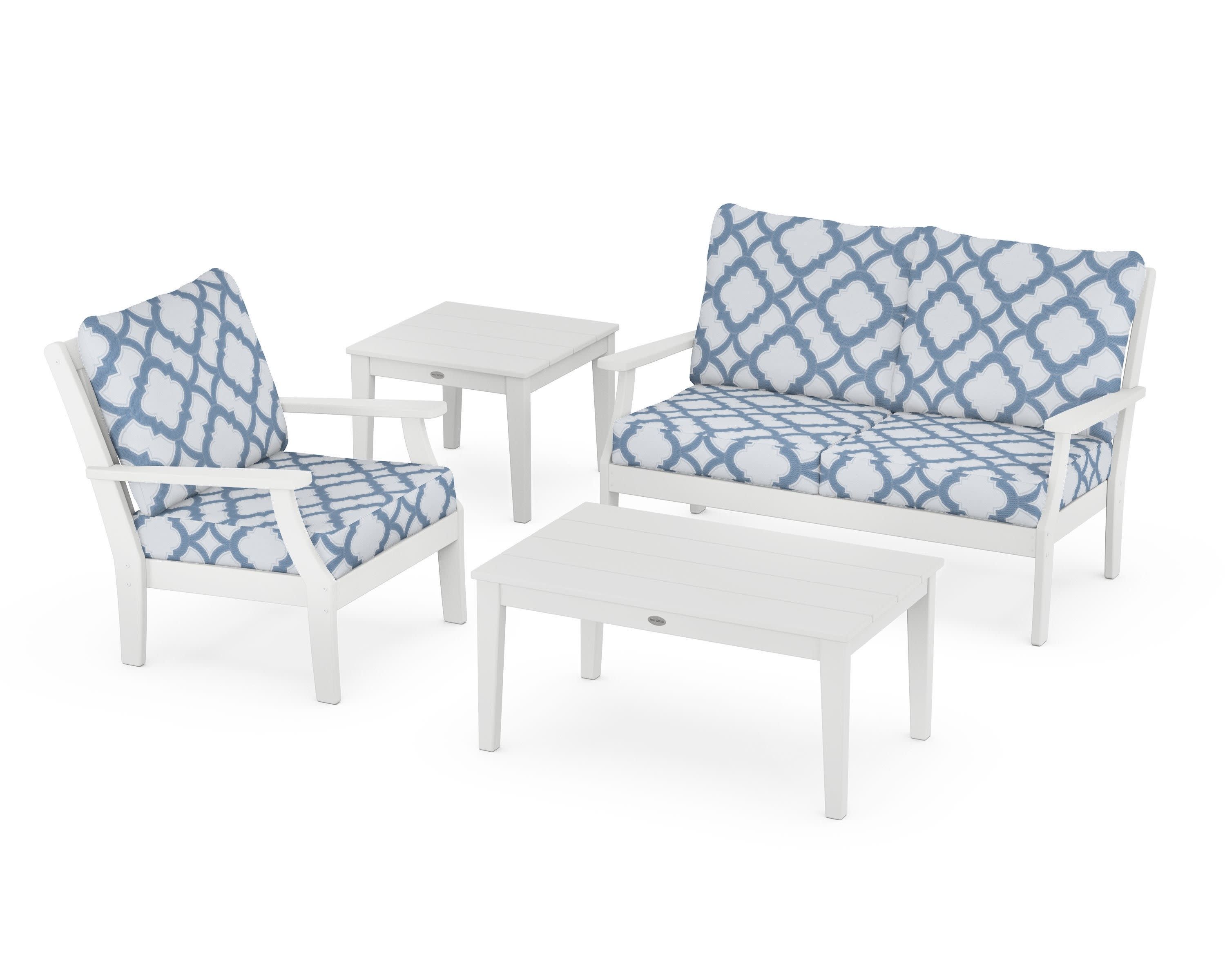Braxton 4-Piece Deep Seating Set in White / Trellis Sky Blue
