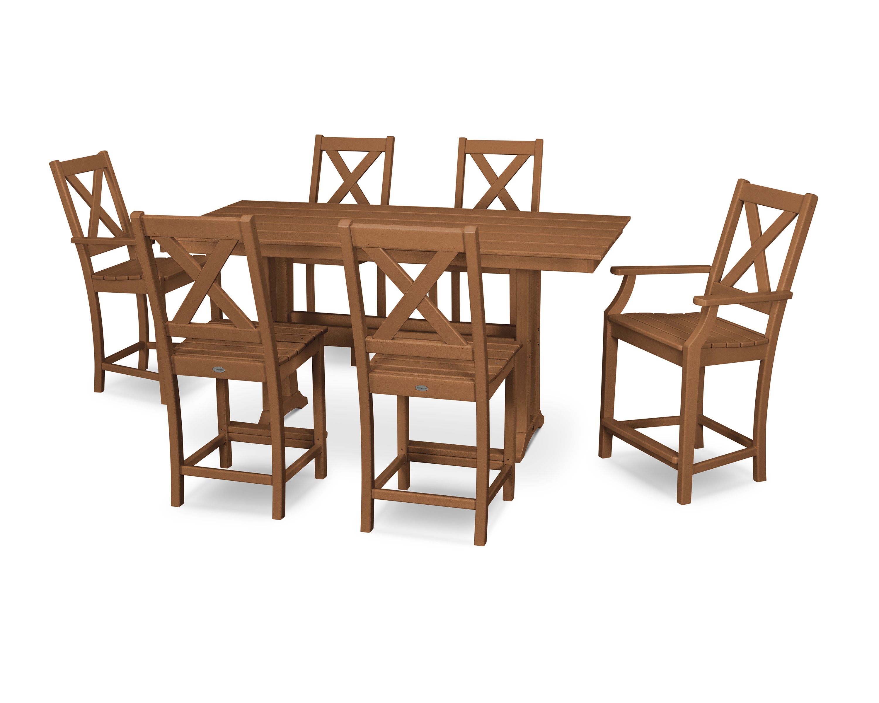 Braxton 7-Piece Farmhouse Trestle Counter Set in Teak
