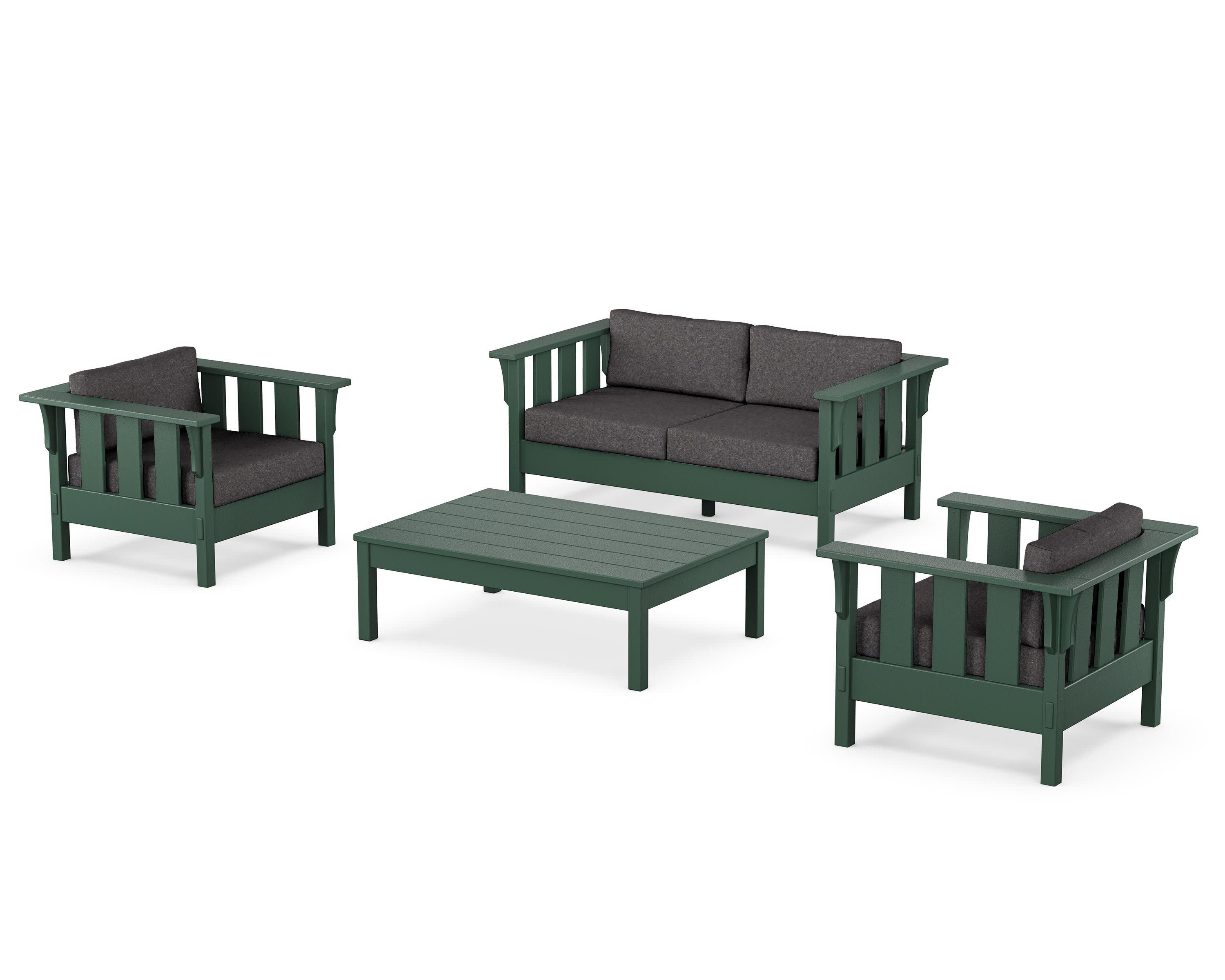 Acadia 4-Piece Deep Seating Set with Loveseat in Green / Ash Charcoal