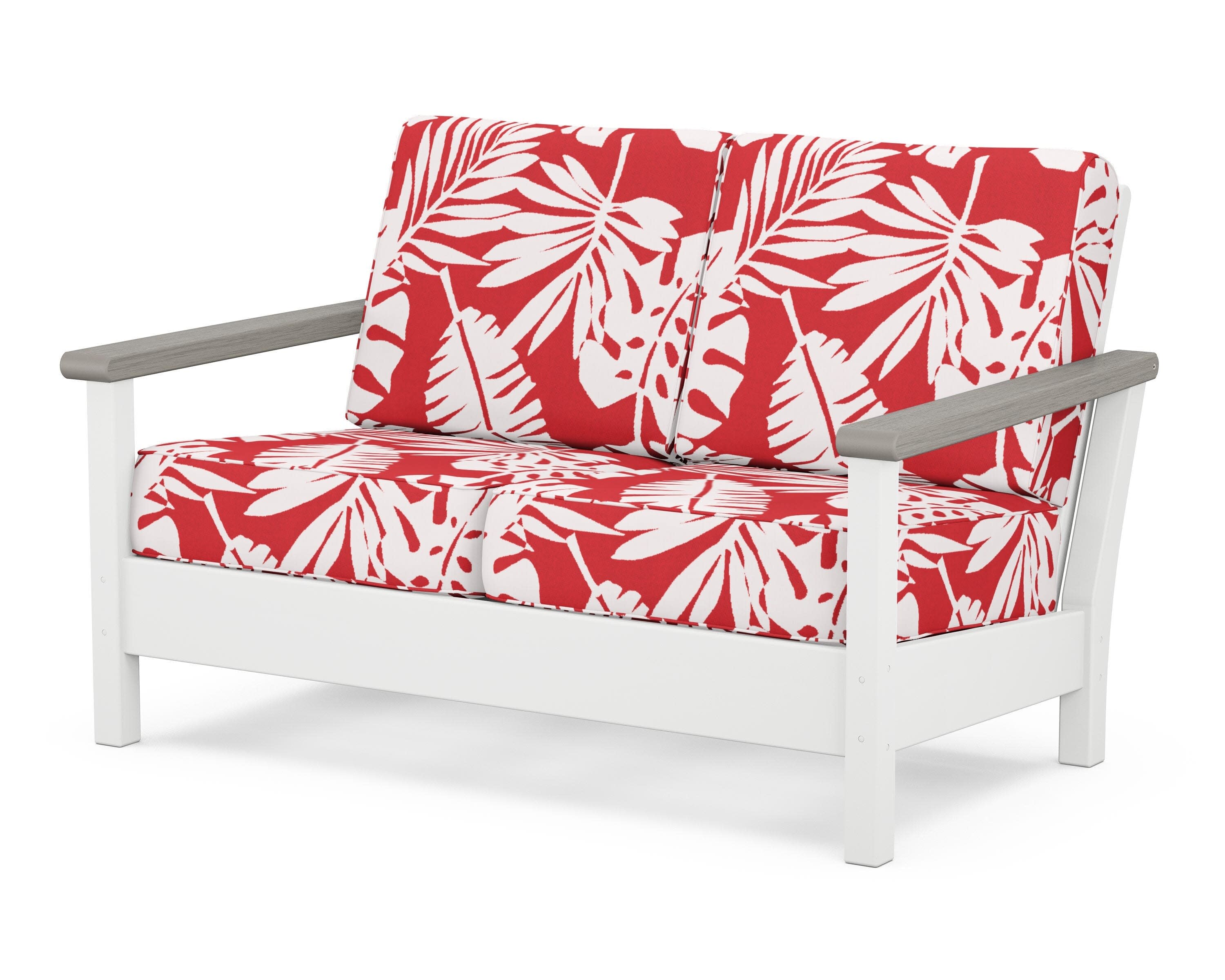 Harbour Deep Seating Loveseat in White / Driftwood / Leaf Crimson