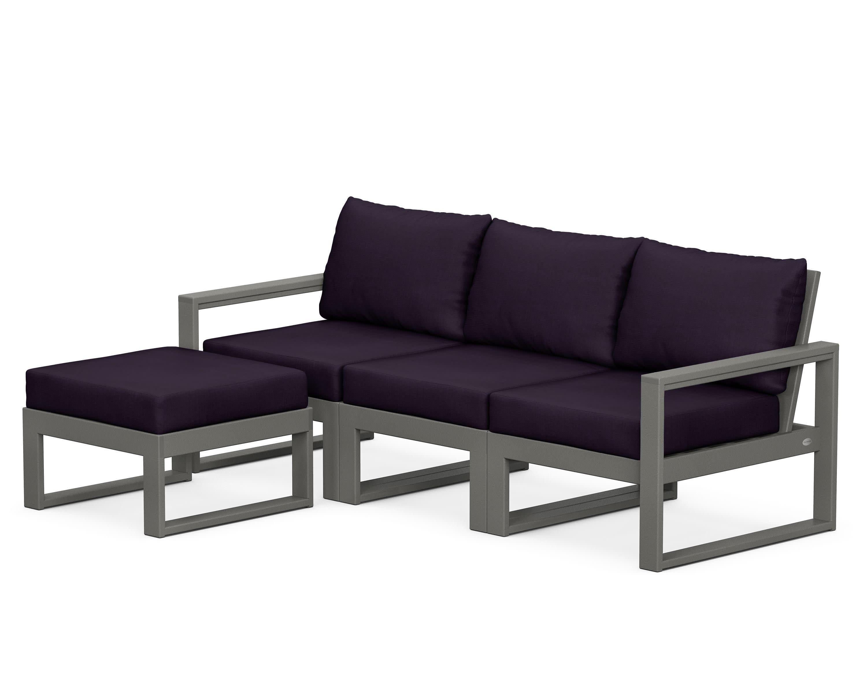 EDGE 4-Piece Modular Deep Seating Set with Ottoman in Slate Grey / Navy Linen
