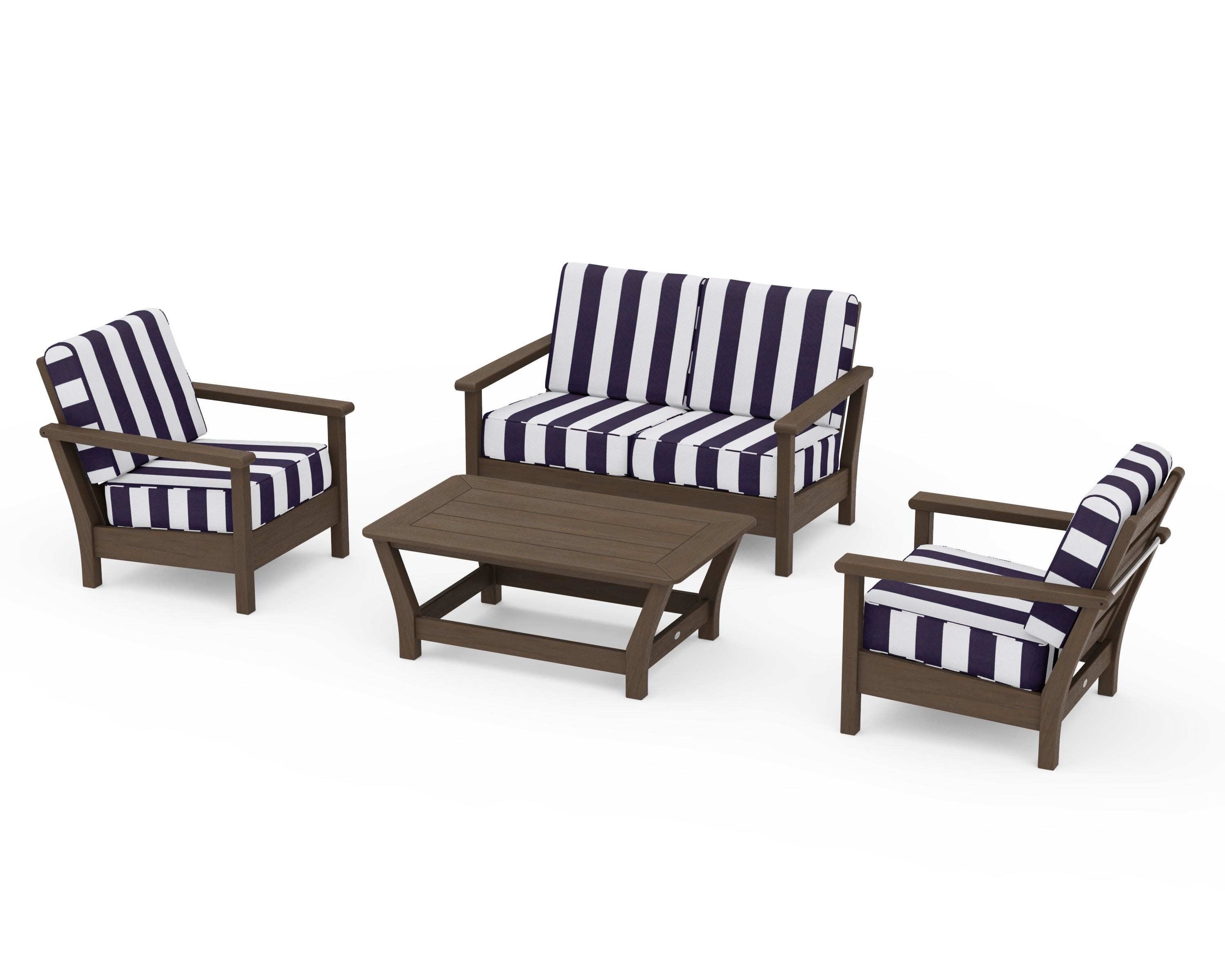Harbour 4-Piece Deep Seating Set in Kona / Cabana Stripe Navy