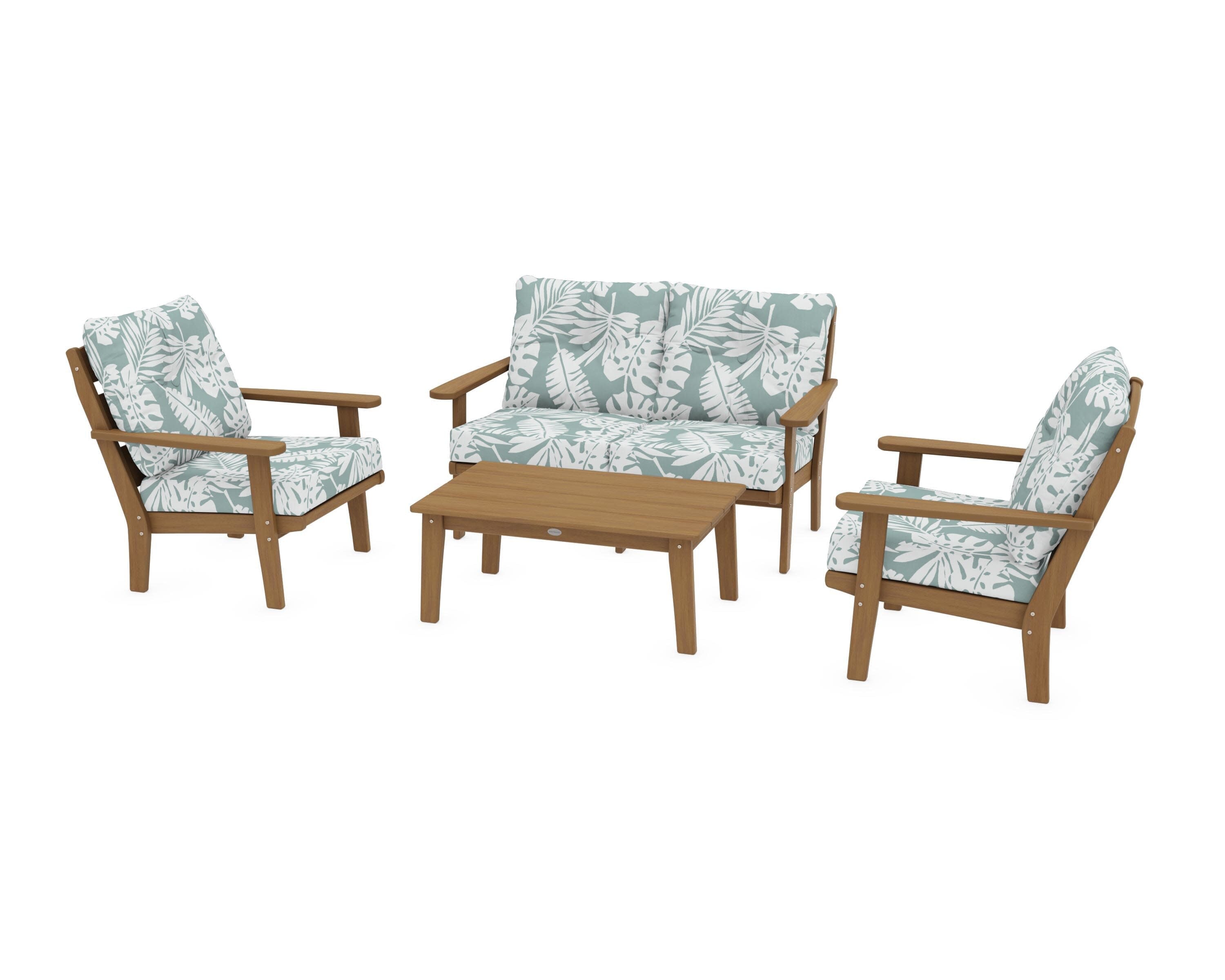 Lakeside 4-Piece Deep Seating Set in Natural / Leaf Glacier Spa