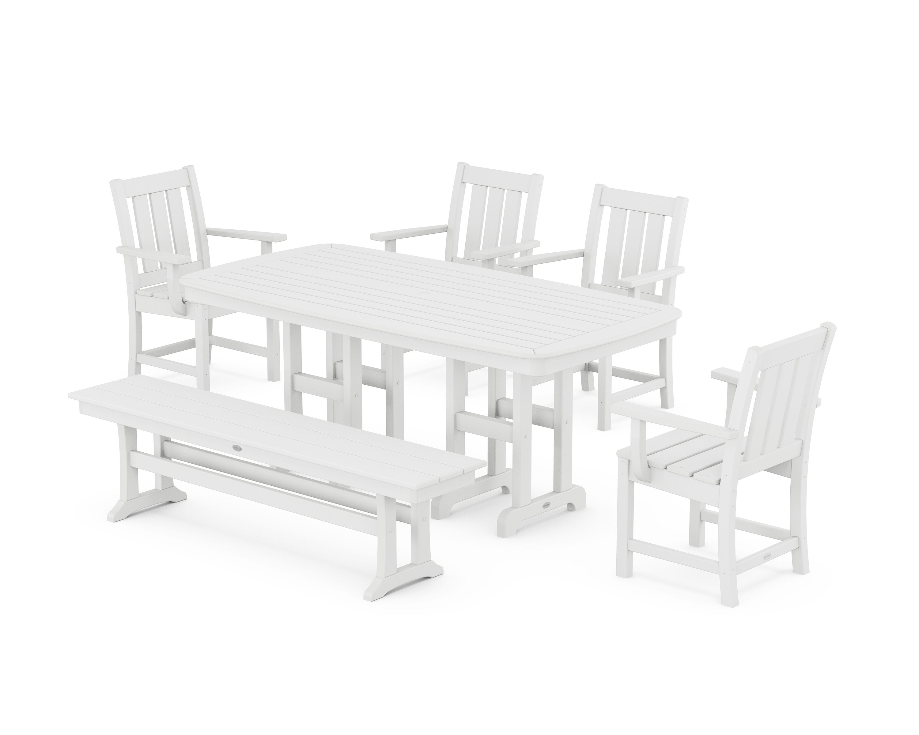 Oxford 6-Piece Dining Set with Bench in White