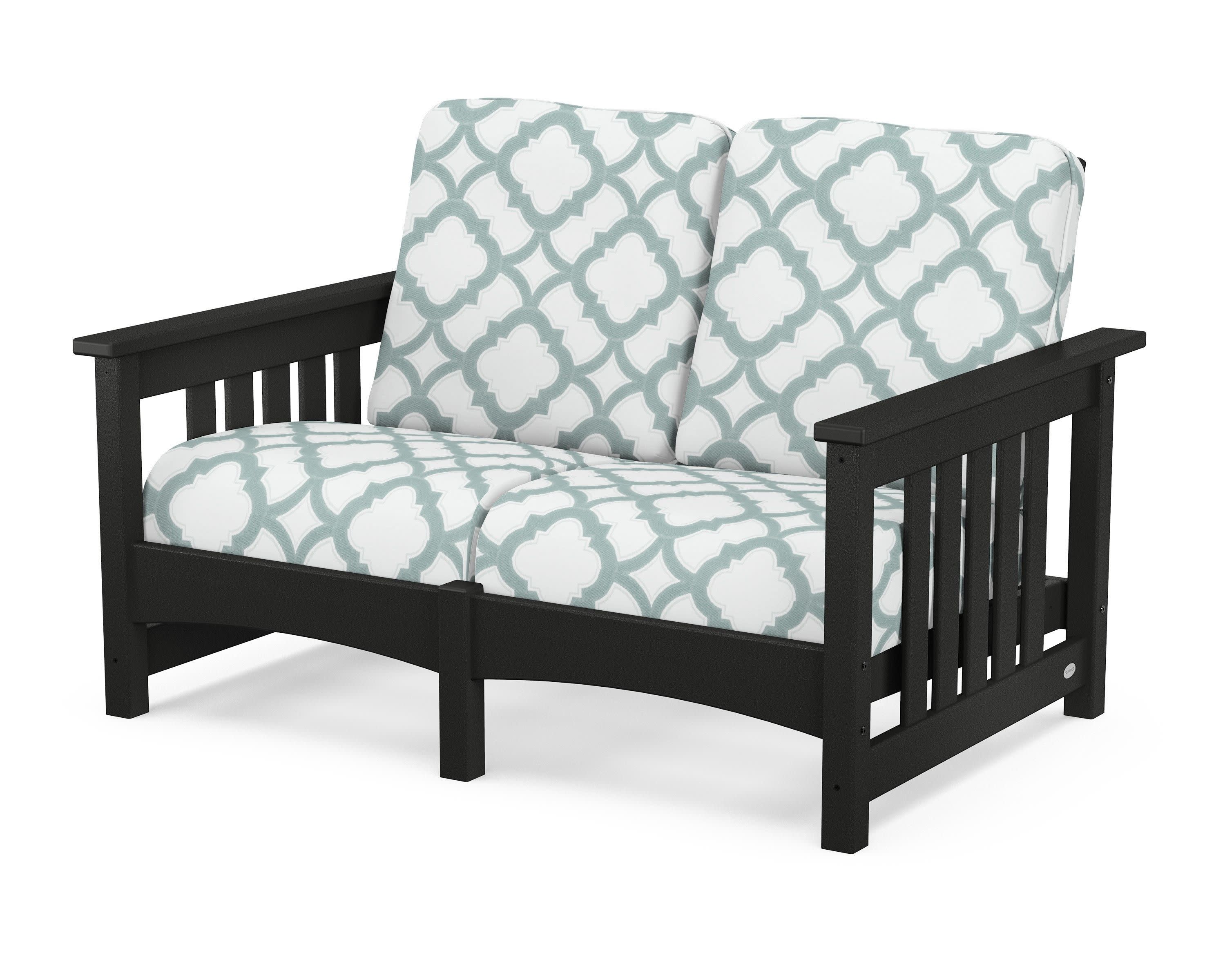 Club Mission Loveseat in Black / Trellis Glacier Spa