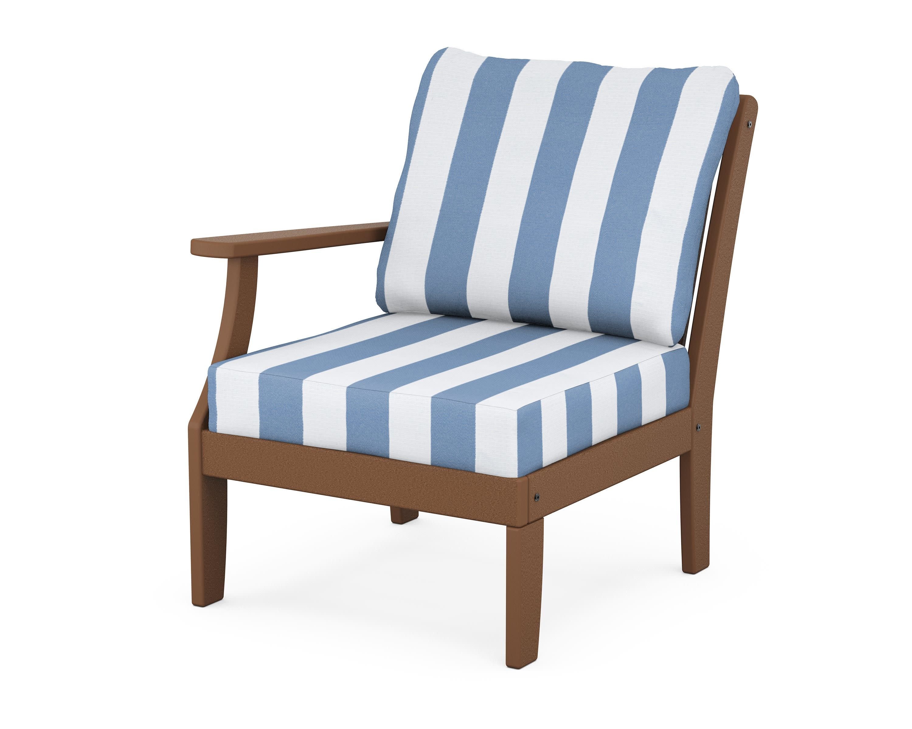 Braxton Modular Left Arm Chair in Teak / Cabana Stripe Sky Blue