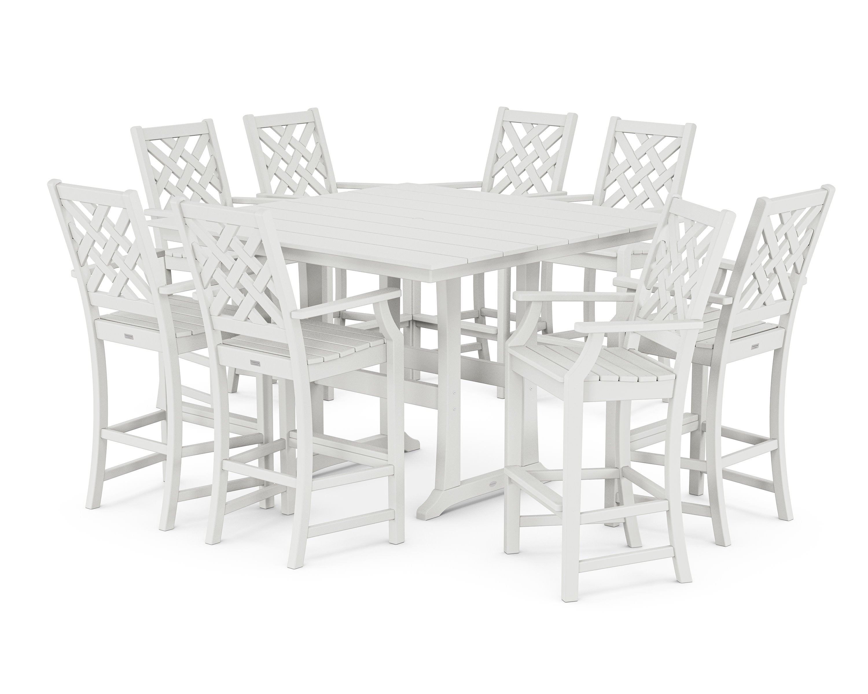 Wovendale 9-Piece Square Farmhouse Bar Set with Trestle Legs in White