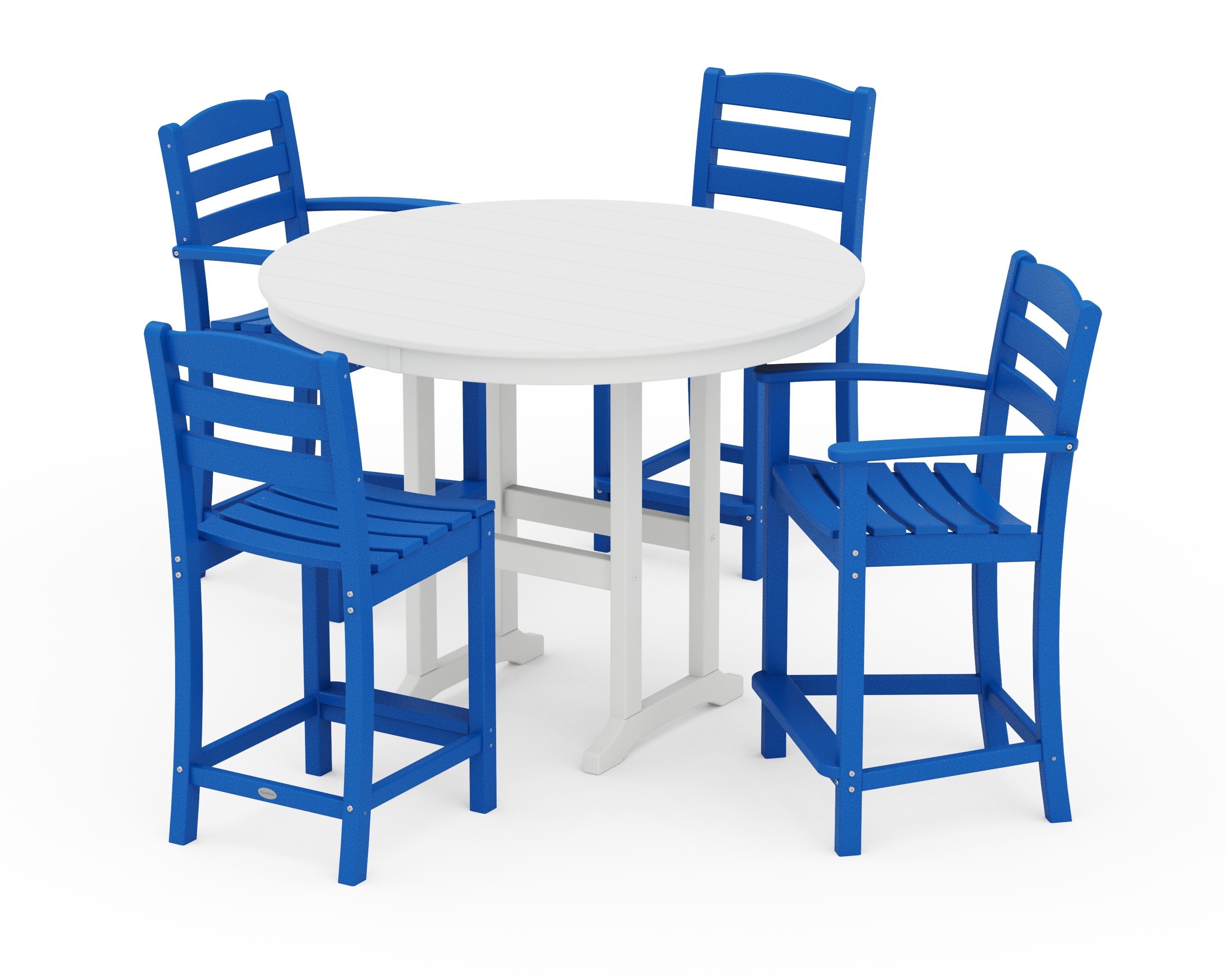 La Casa Caf 5-Piece Round Farmhouse Counter Dining Set in Pacific Blue / White