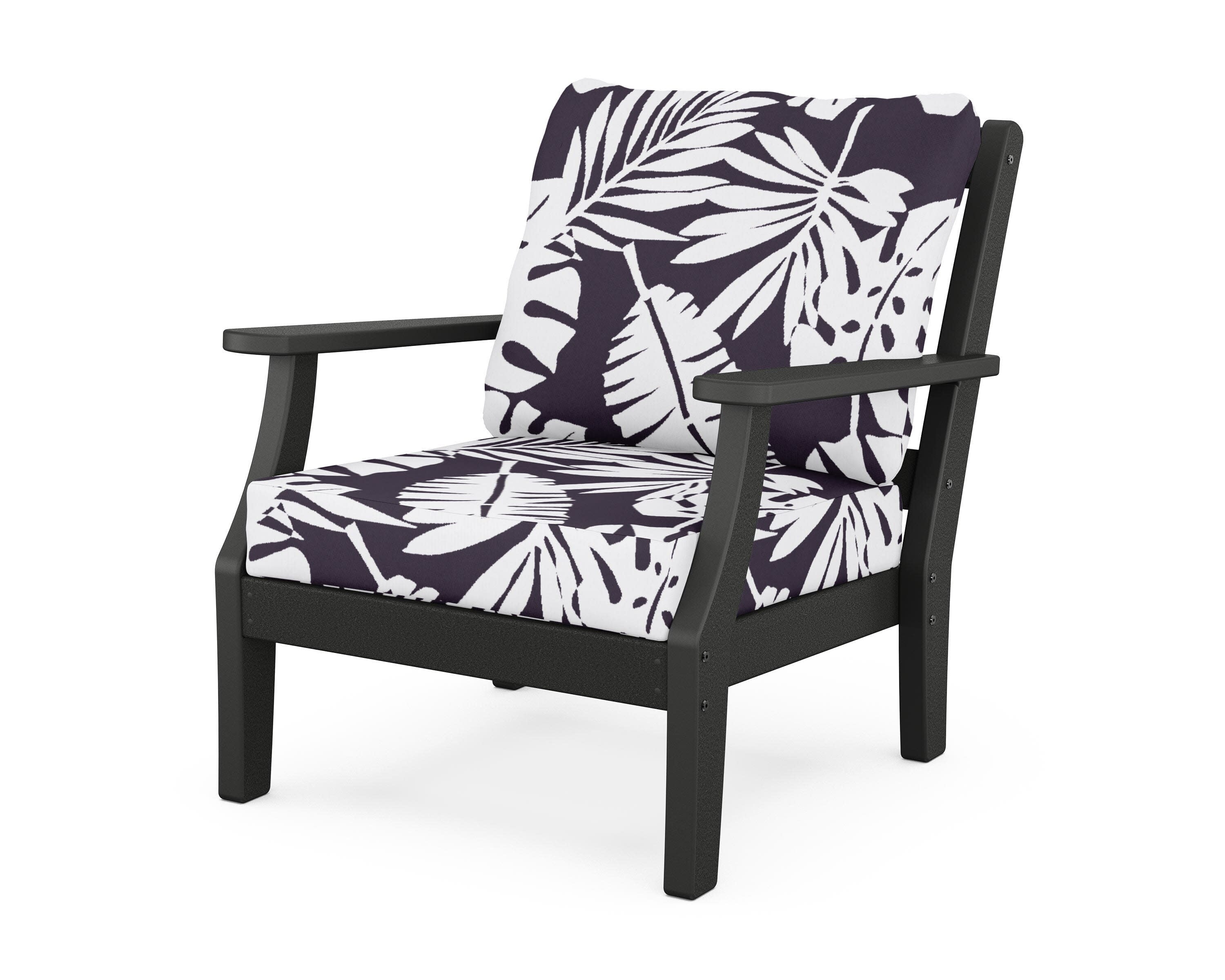 Chinoiserie Deep Seating Chair in Black / Leaf Navy