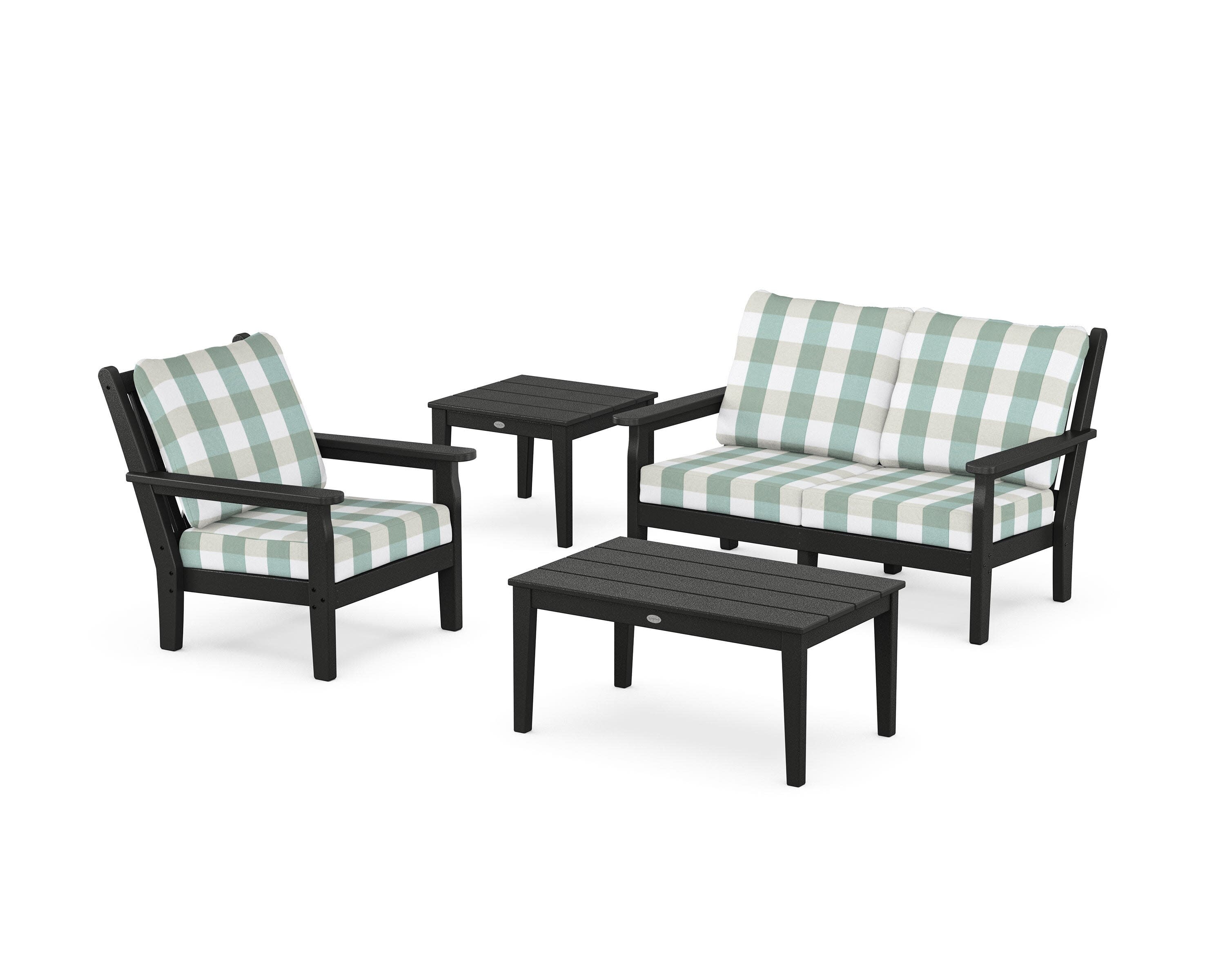 Chippendale 4-Piece Deep Seating Set in Black / Buffalo Plaid Glacier Spa