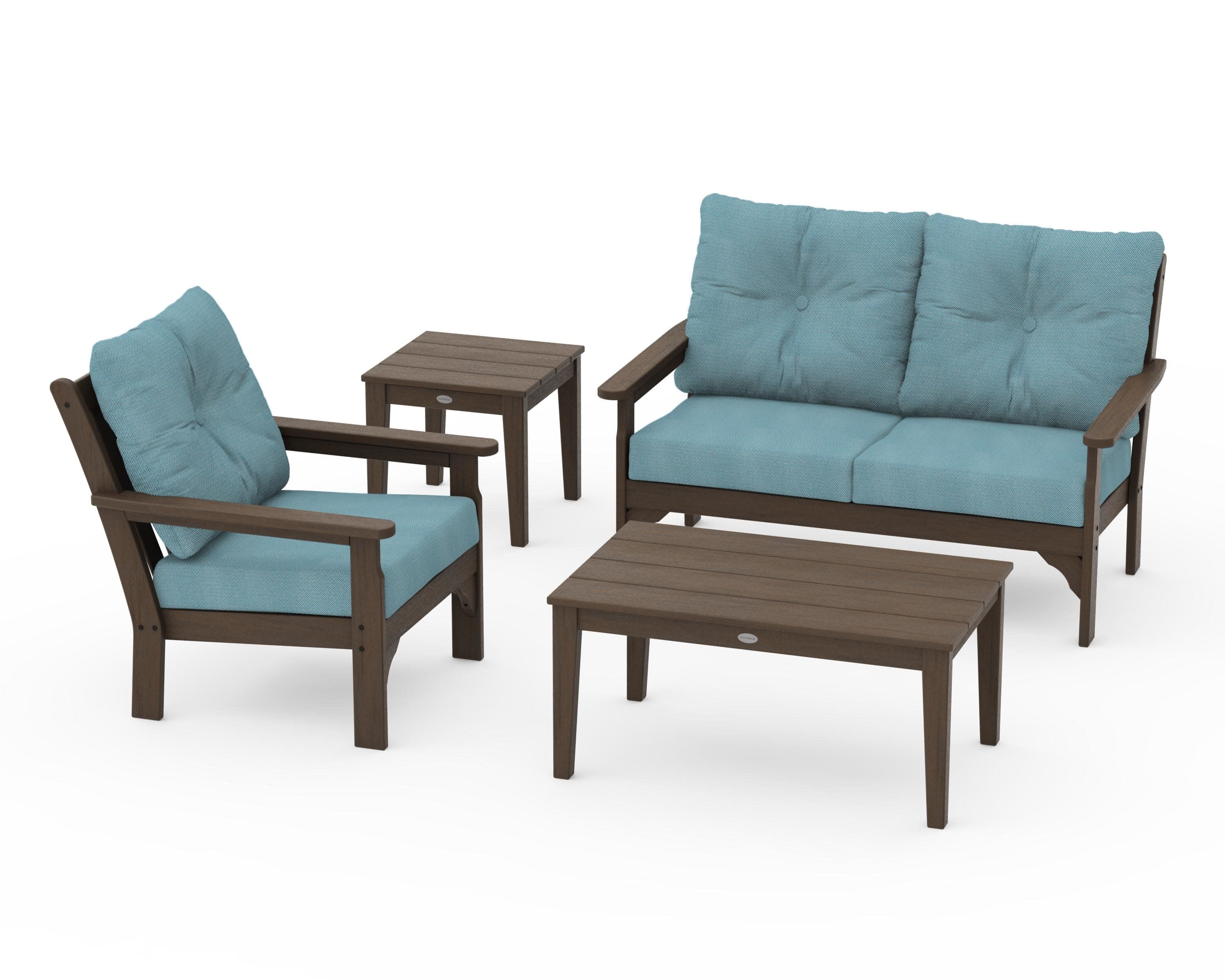 Vineyard 4-Piece Deep Seating Set in Kona / Lattice Sky Blue