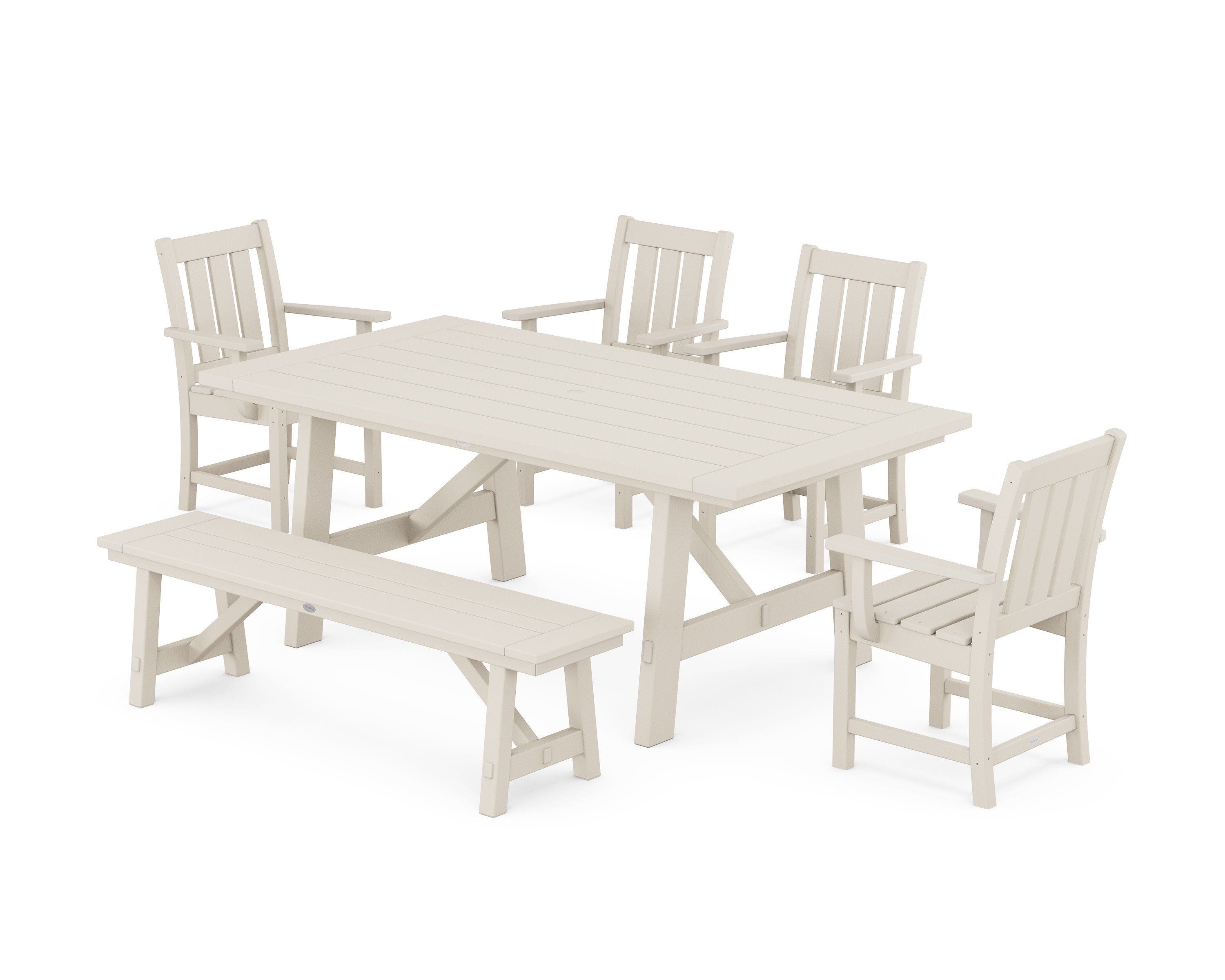 Oxford 6-Piece Rustic Farmhouse Dining Set with Bench in Sand