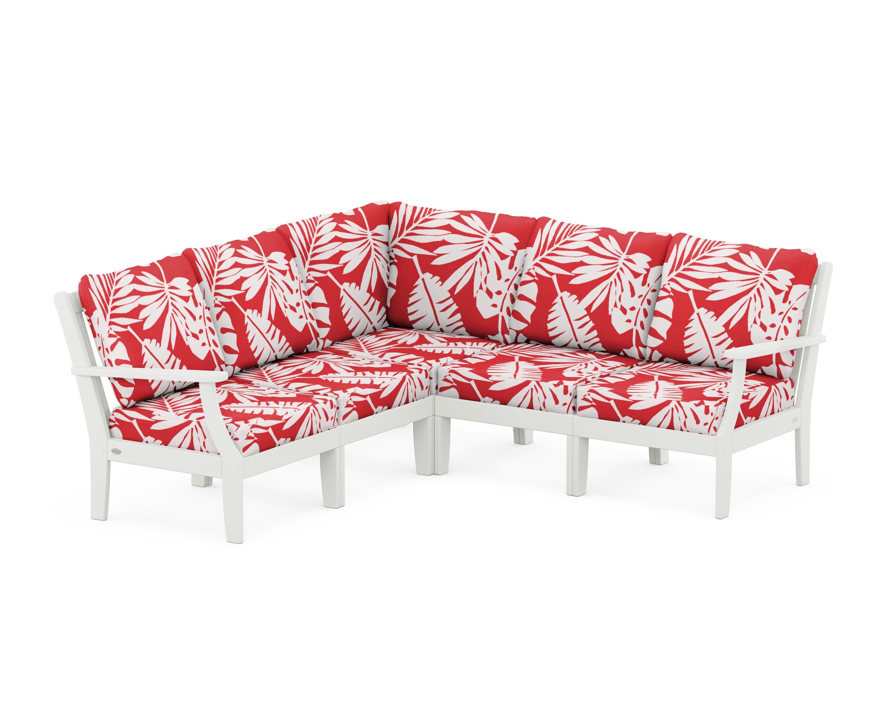 Braxton Modular 5-Piece Deep Seating Set in Vintage White / Leaf Crimson