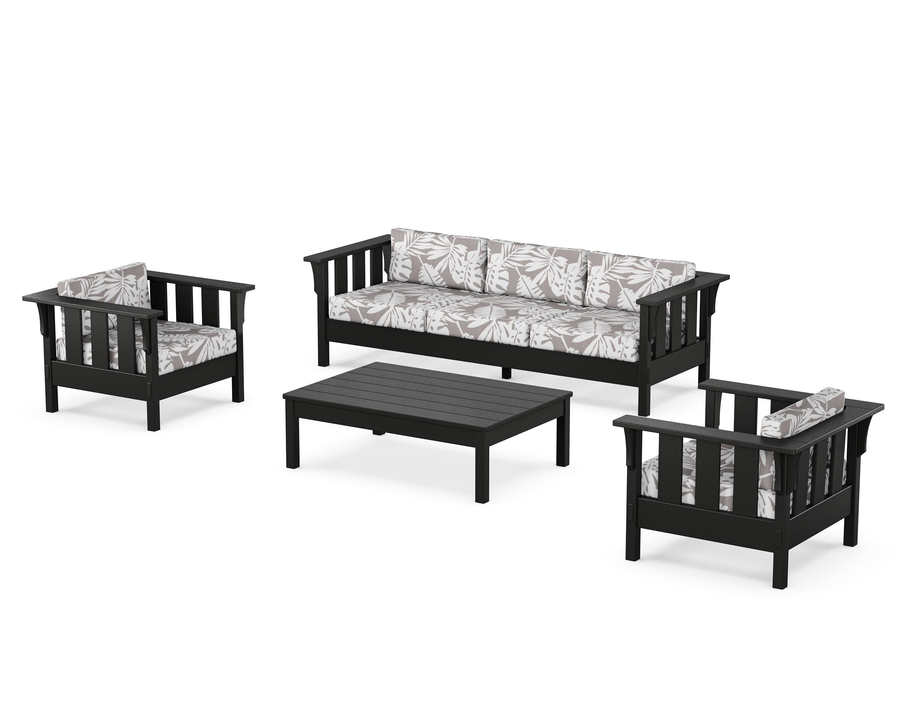 Acadia 4-Piece Deep Seating Set with Sofa in Black / Leaf Grey Mist