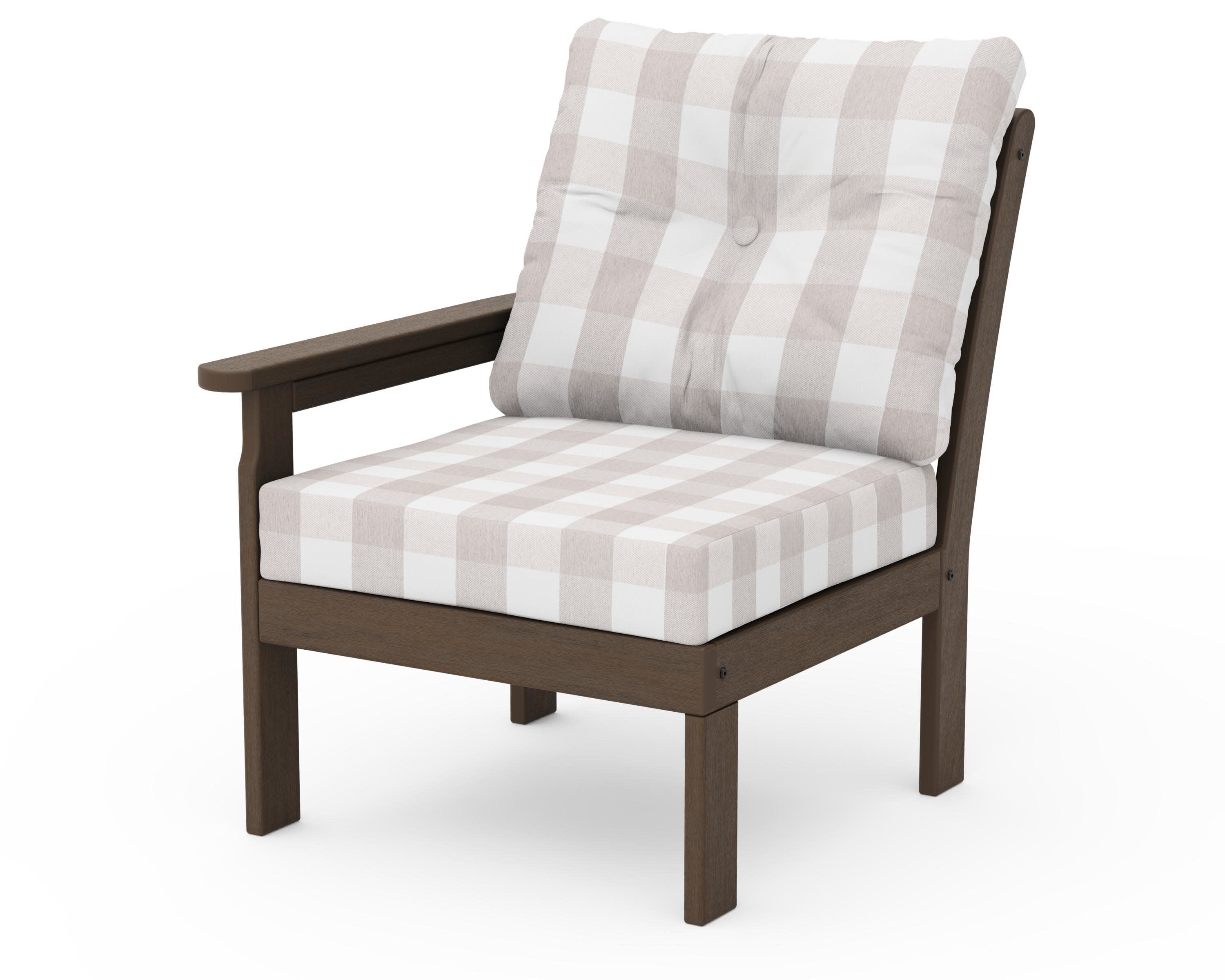 Vineyard Modular Left Arm Chair in Kona / Buffalo Plaid Dune Burlap