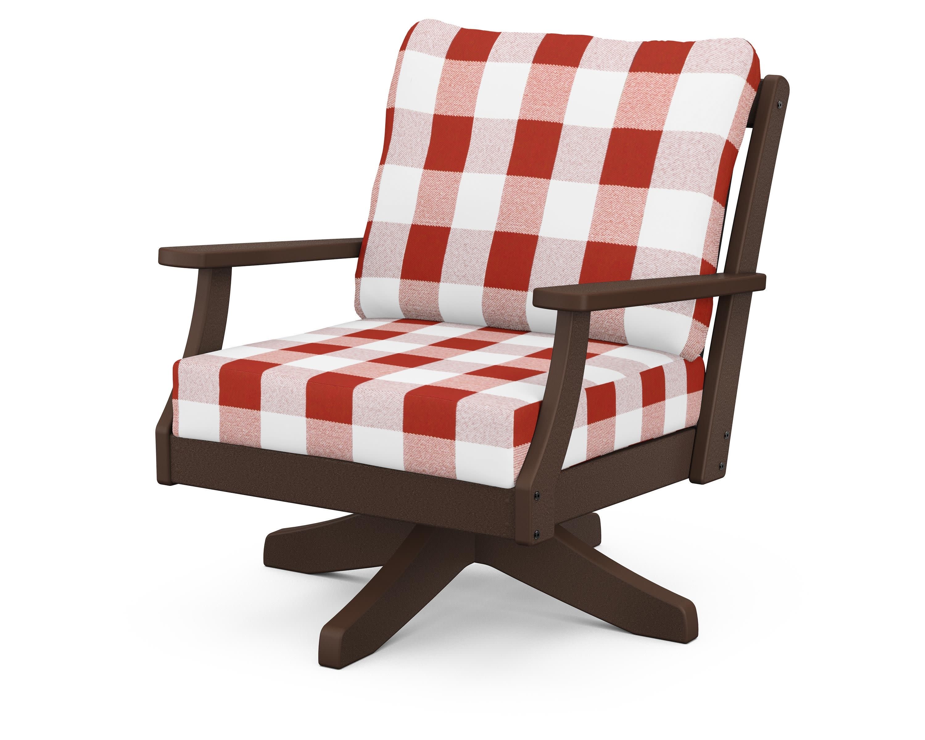 Braxton Deep Seating Swivel Chair in Mahogany / Buffalo Plaid Crimson