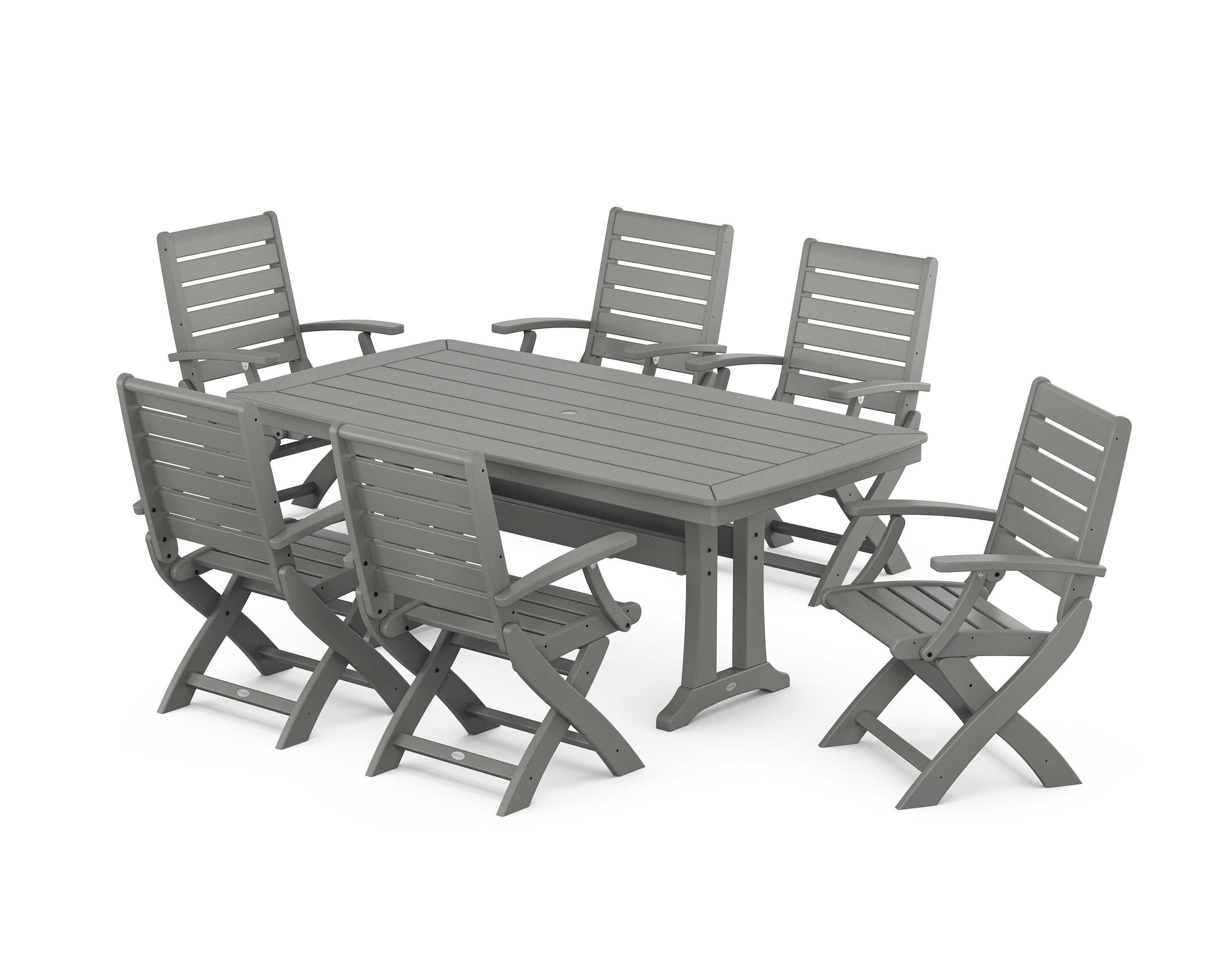 Signature Folding Chair 7-Piece Dining Set with Trestle Legs in Slate Grey