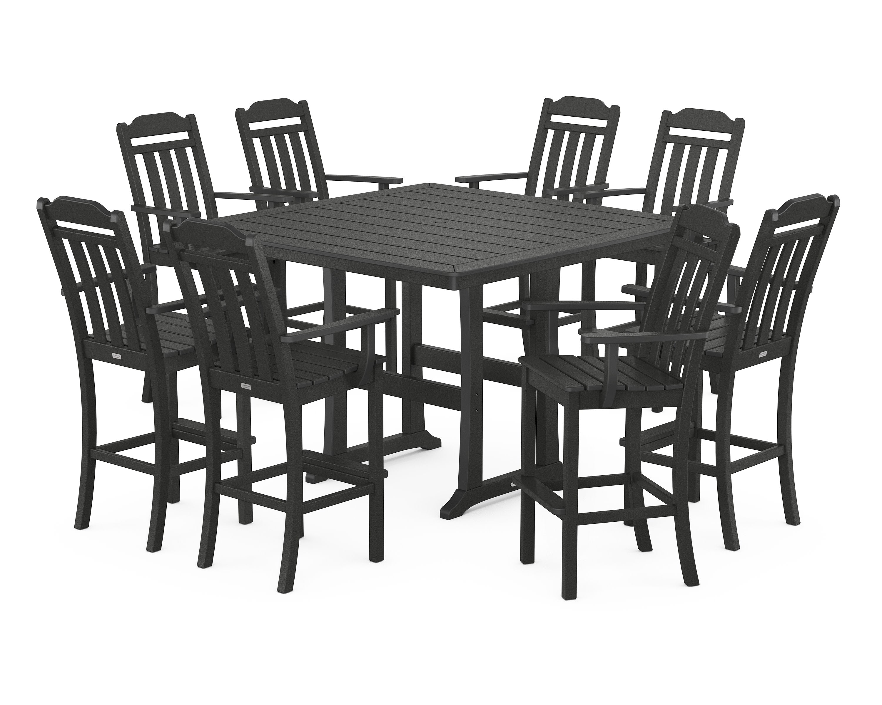 Cottage 9-Piece Bar Set with Trestle Legs in Black