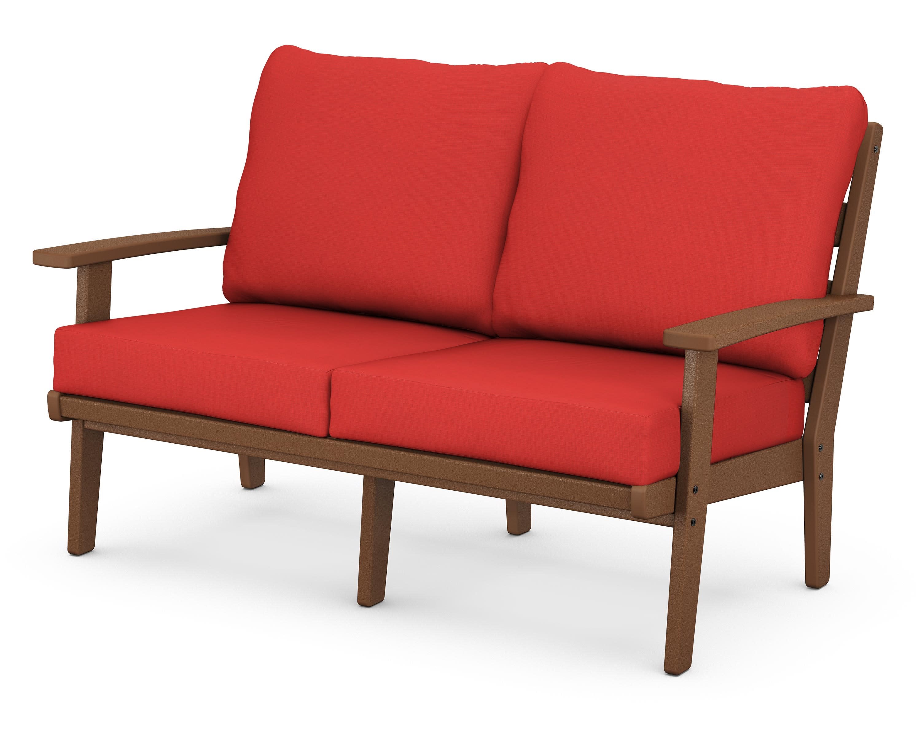Grant Park Deep Seating Loveseat in Teak / Crimson Linen