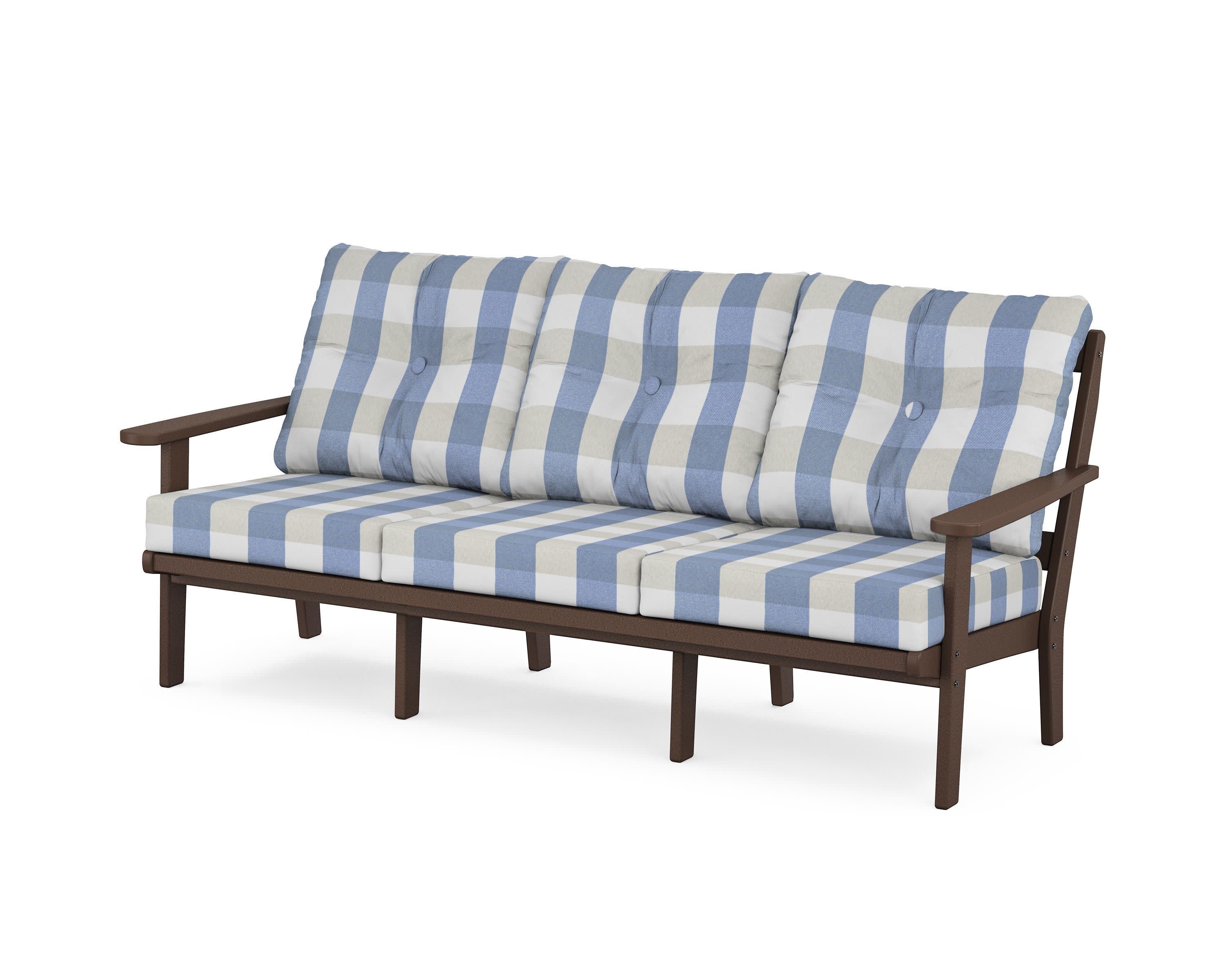 Mission Deep Seating Sofa in Mahogany / Buffalo Plaid Sky Blue