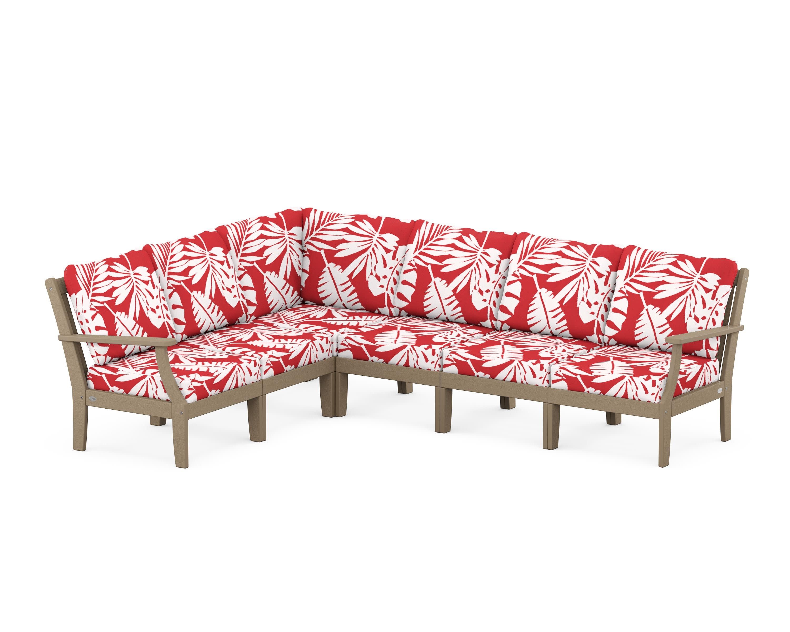Braxton Modular 6-Piece Deep Seating Set in Vintage Sahara / Leaf Crimson