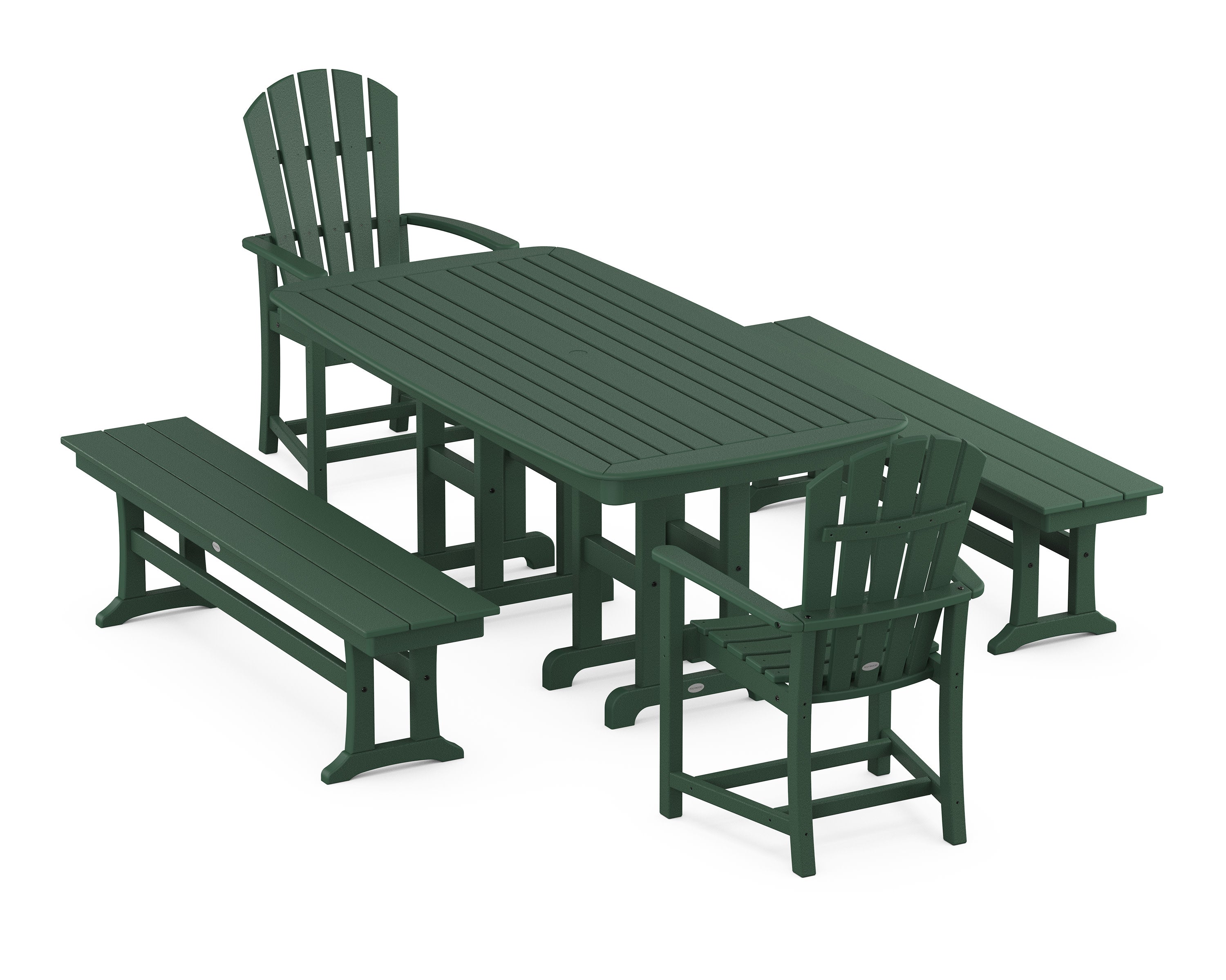 Palm Coast 5-Piece Dining Set with Benches in Green