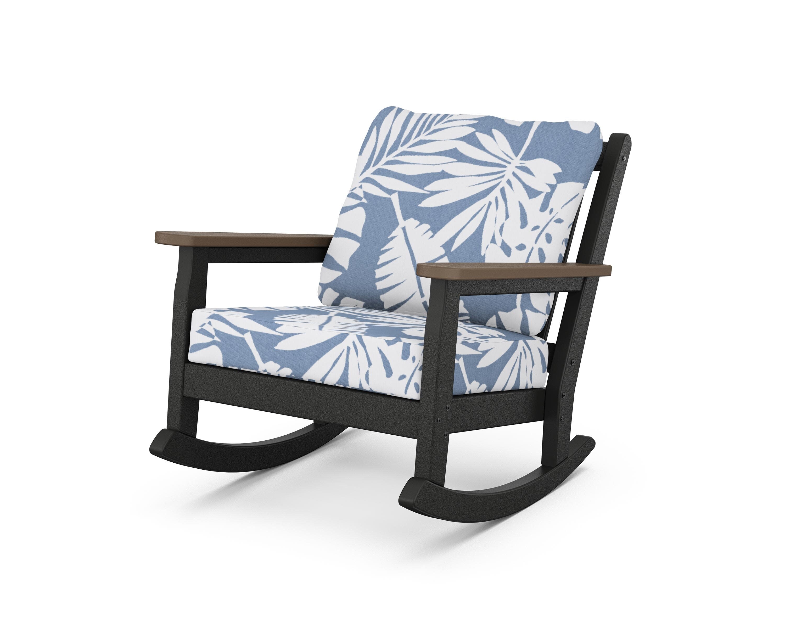 Chippendale Deep Seating Rocking Chair in Black / Kona / Leaf Sky Blue