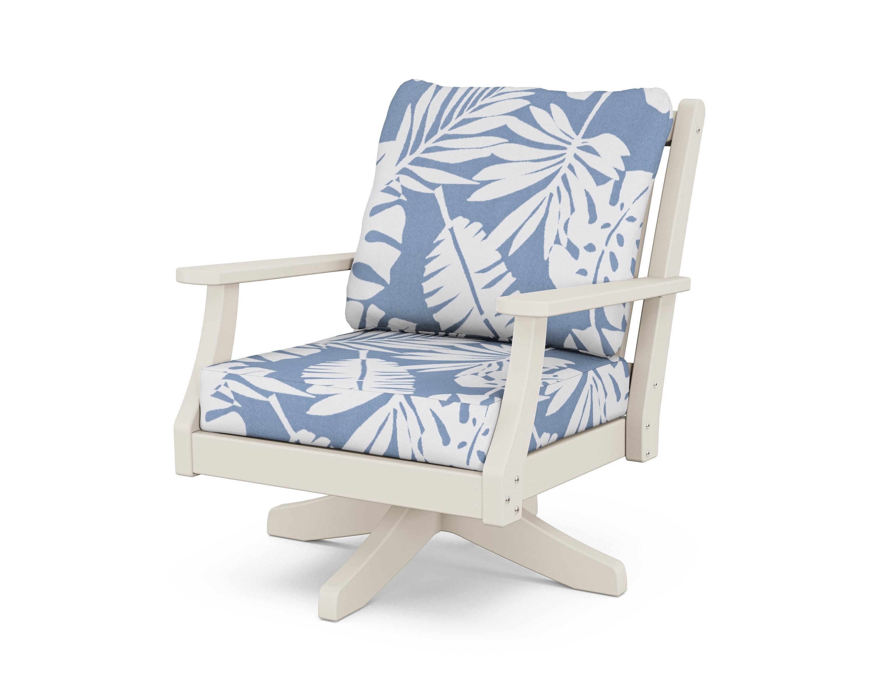 Wovendale Deep Seating Swivel Chair in Sand / Leaf Sky Blue