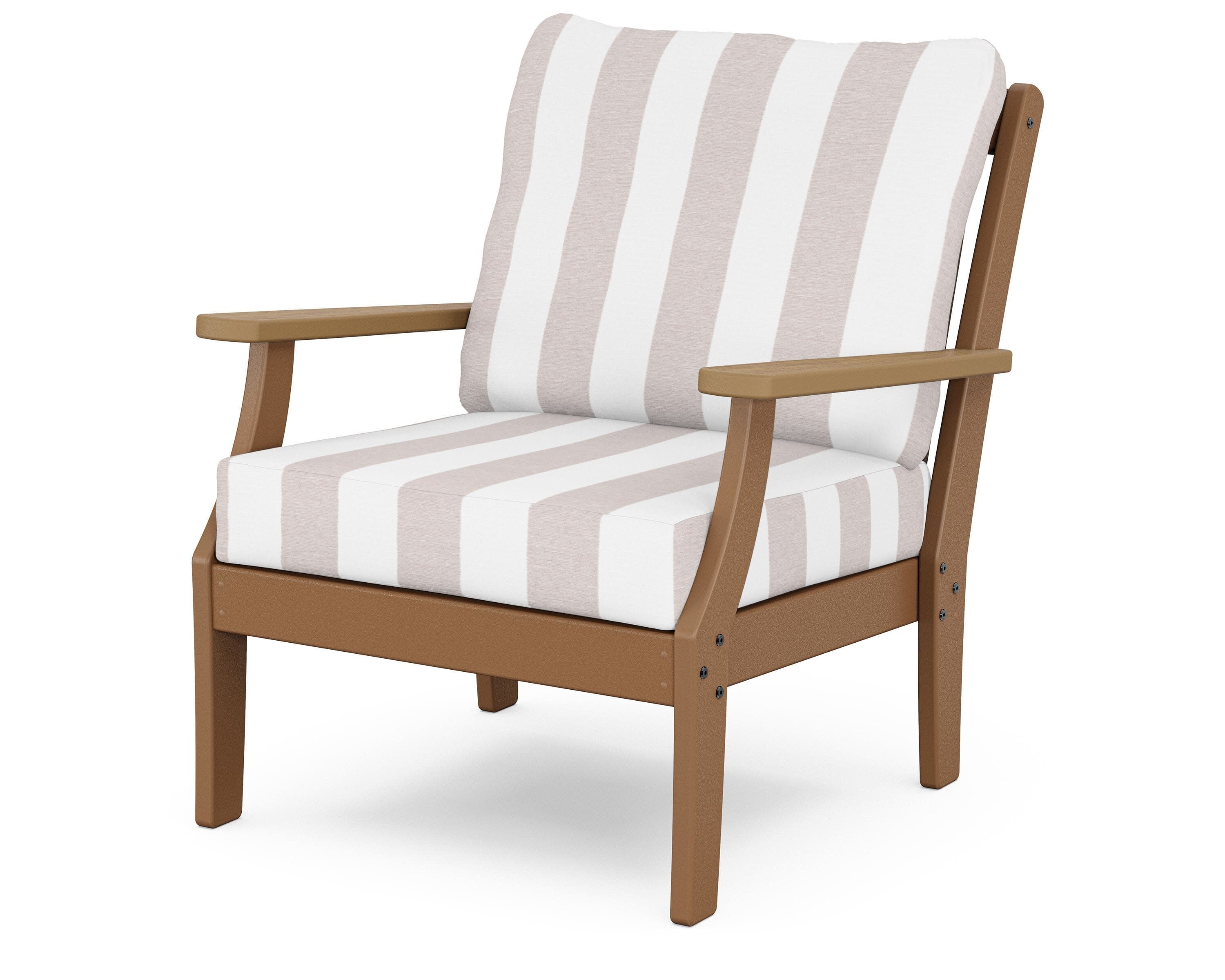 Braxton Deep Seating Chair in Teak / Natural / Cabana Stripe Dune Burlap