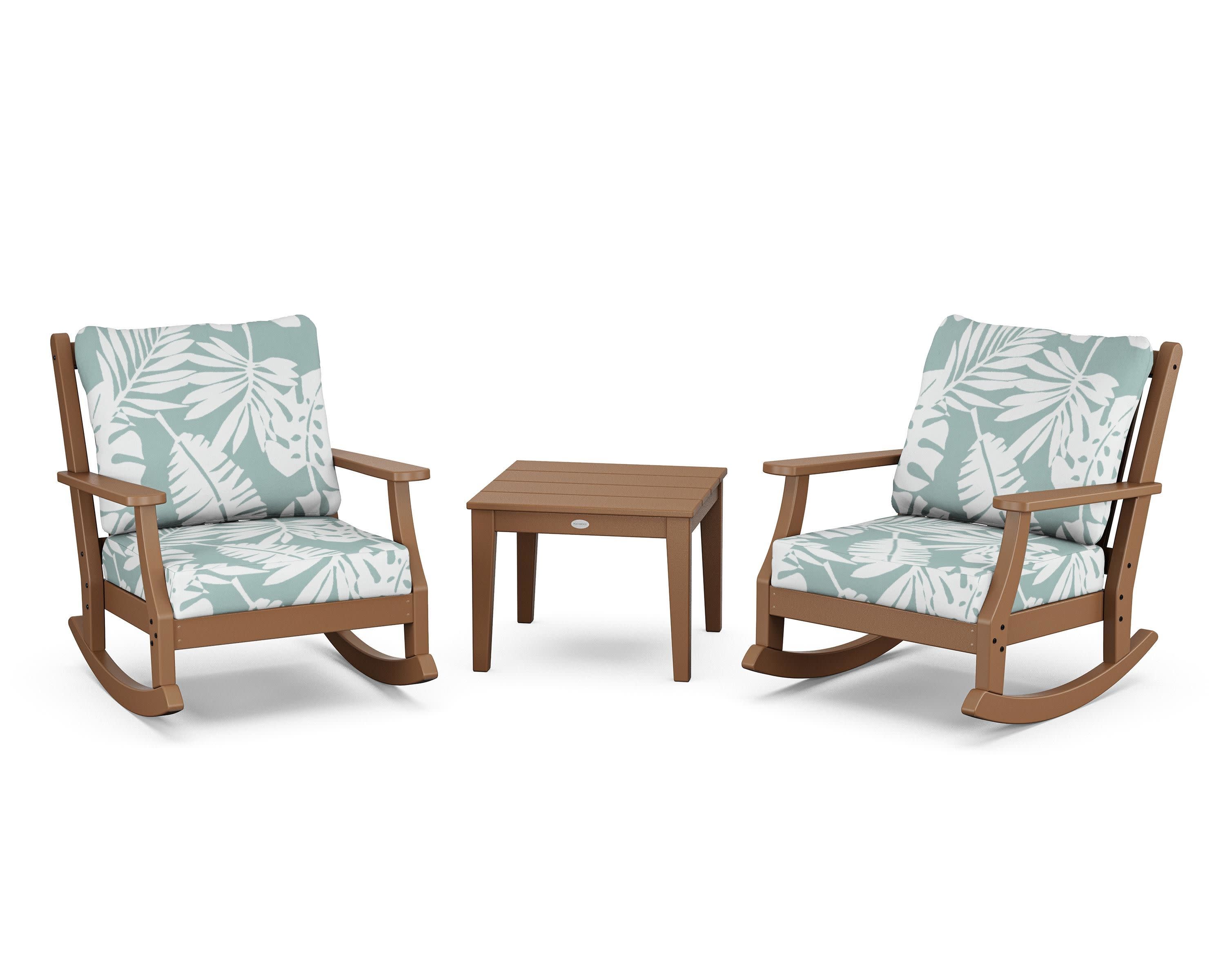 Wovendale 3-Piece Deep Seating Rocker Set in Teak / Leaf Glacier Spa