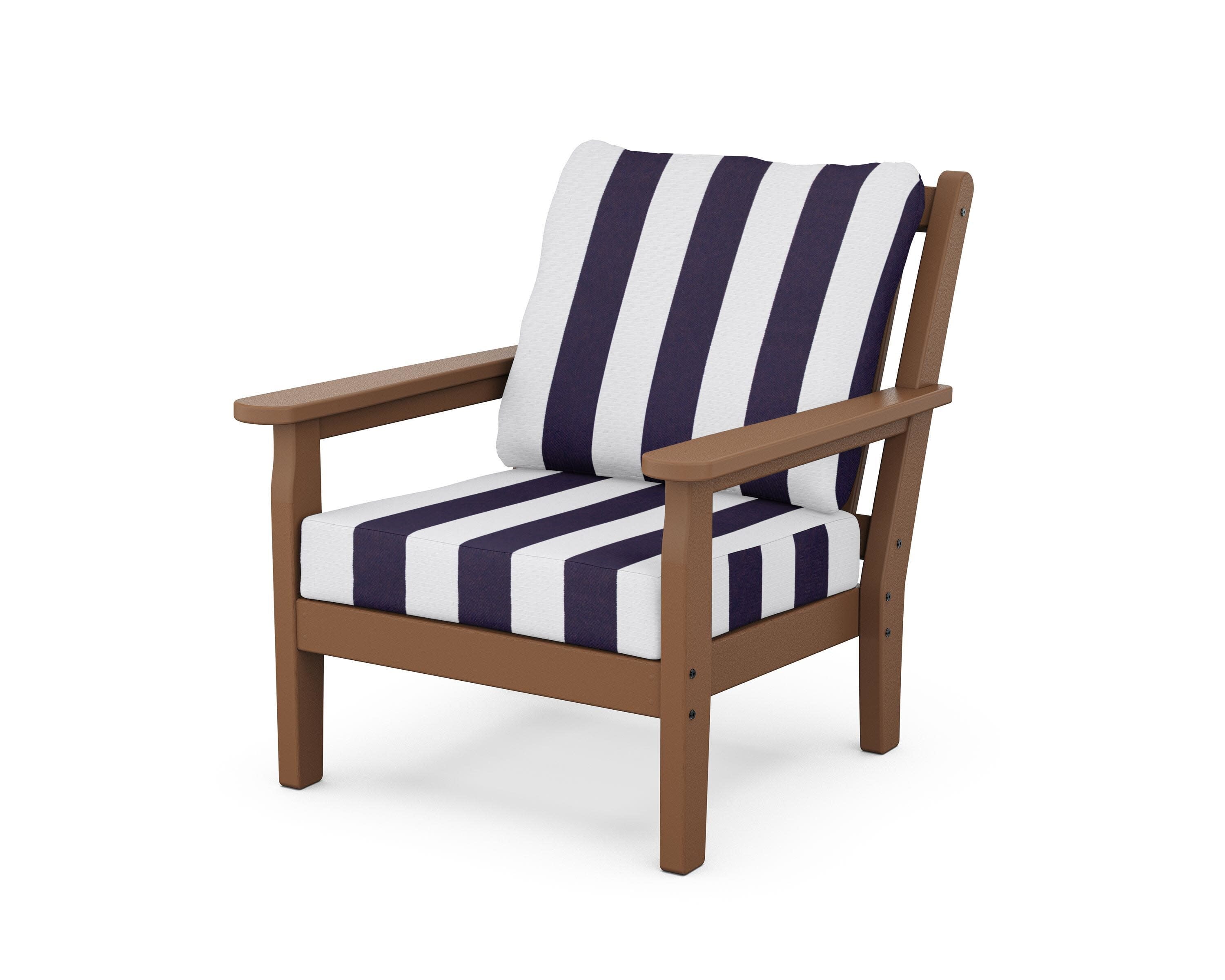 Chippendale Deep Seating Chair in Teak / Cabana Stripe Navy