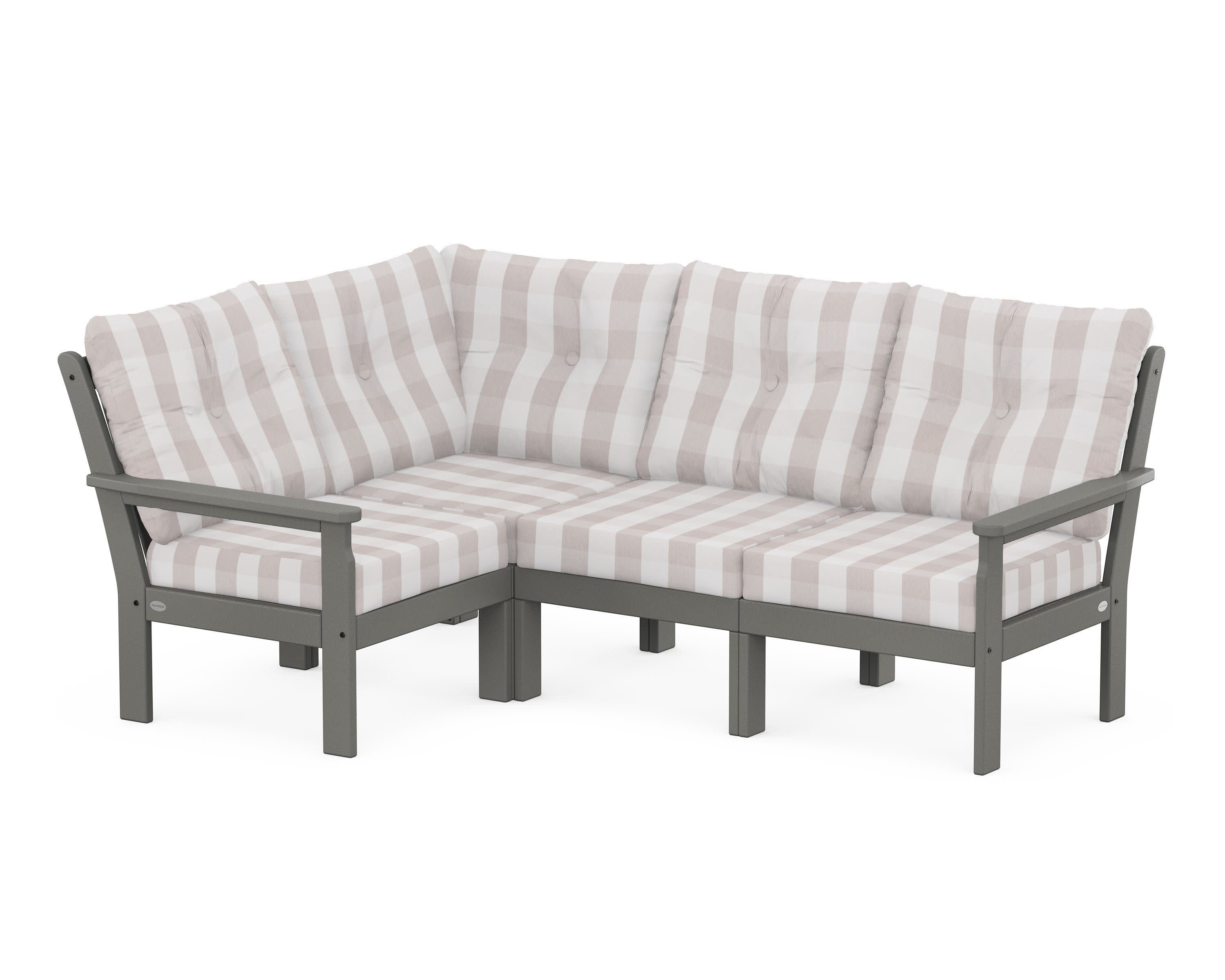 Vineyard 4-Piece Sectional in Slate Grey / Buffalo Plaid Dune Burlap