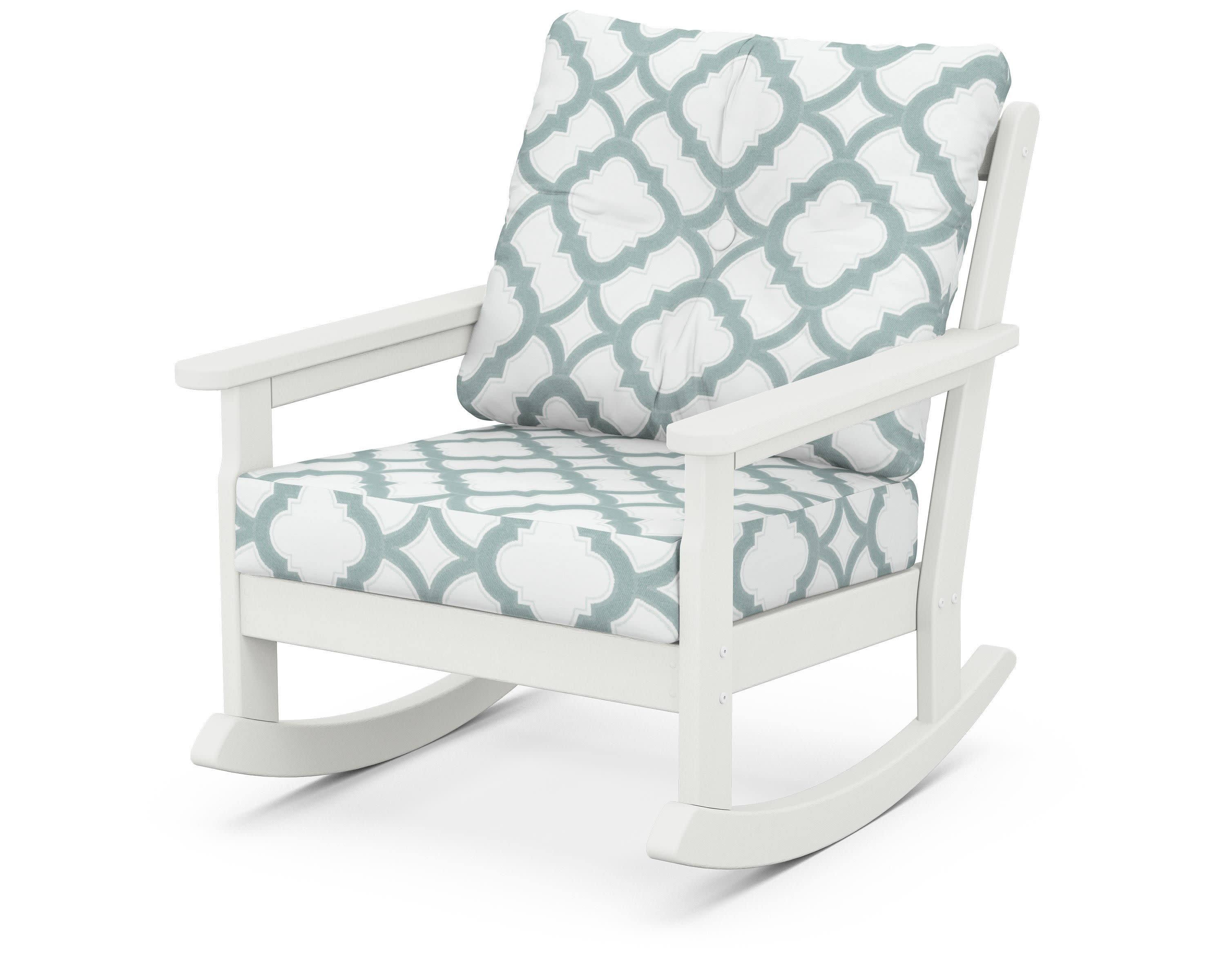 Vineyard Deep Seating Rocking Chair in Vintage White / Trellis Glacier Spa