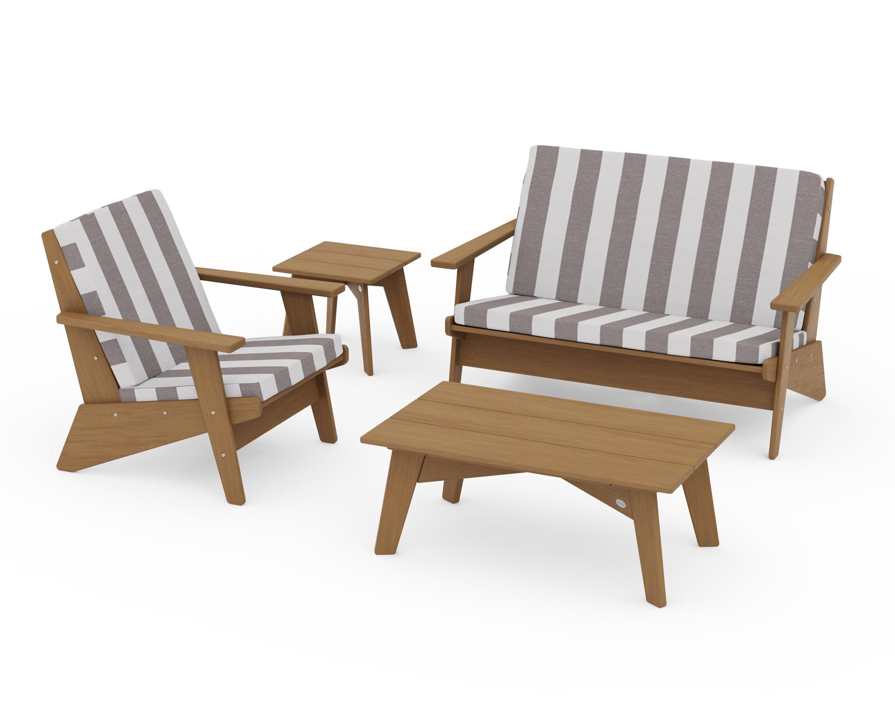Riviera Modern Lounge 4-Piece Set in Natural / Cabana Stripe Grey Mist