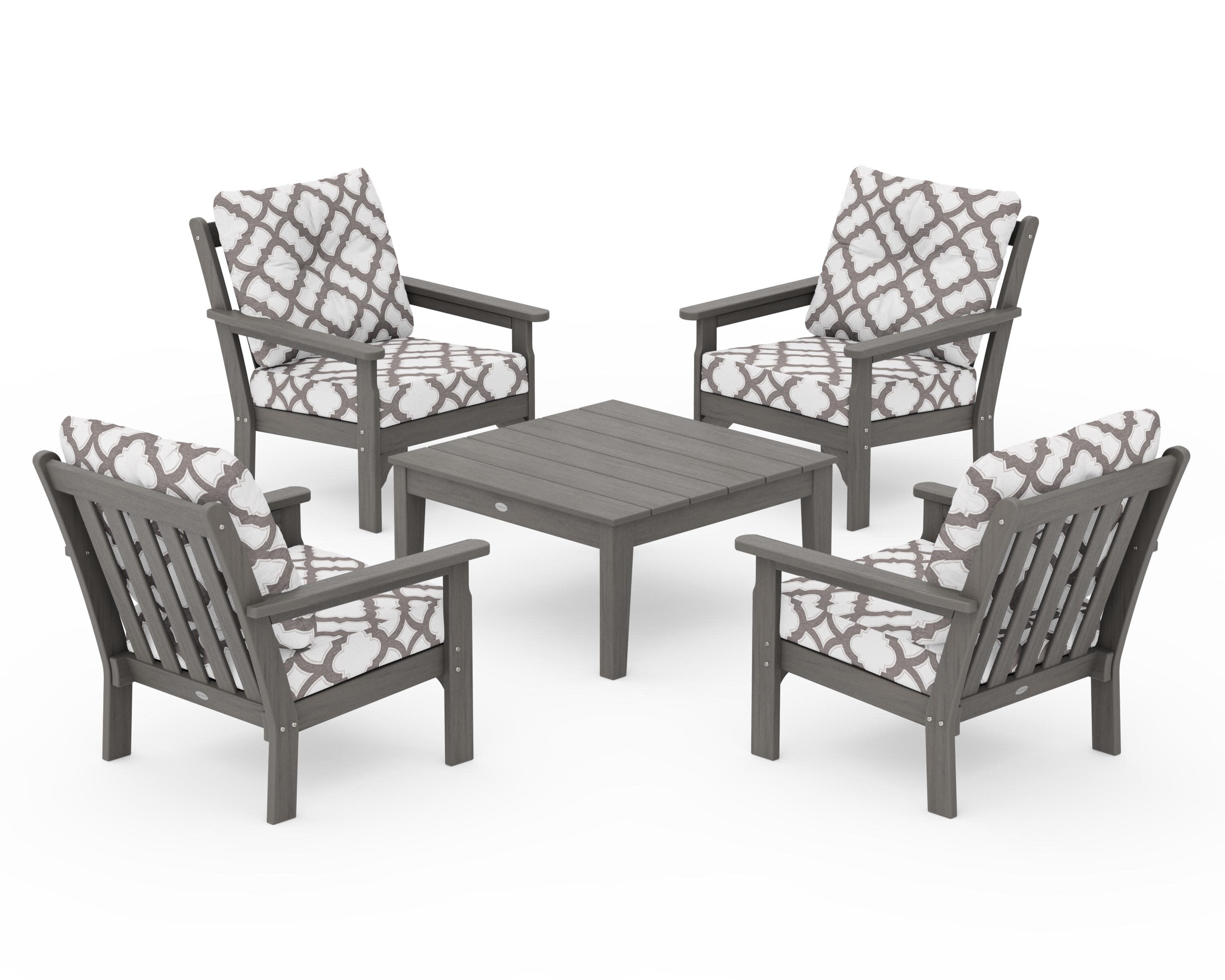 Vineyard 5-Piece Deep Seating Conversation Set in Driftwood / Trellis Grey Mist