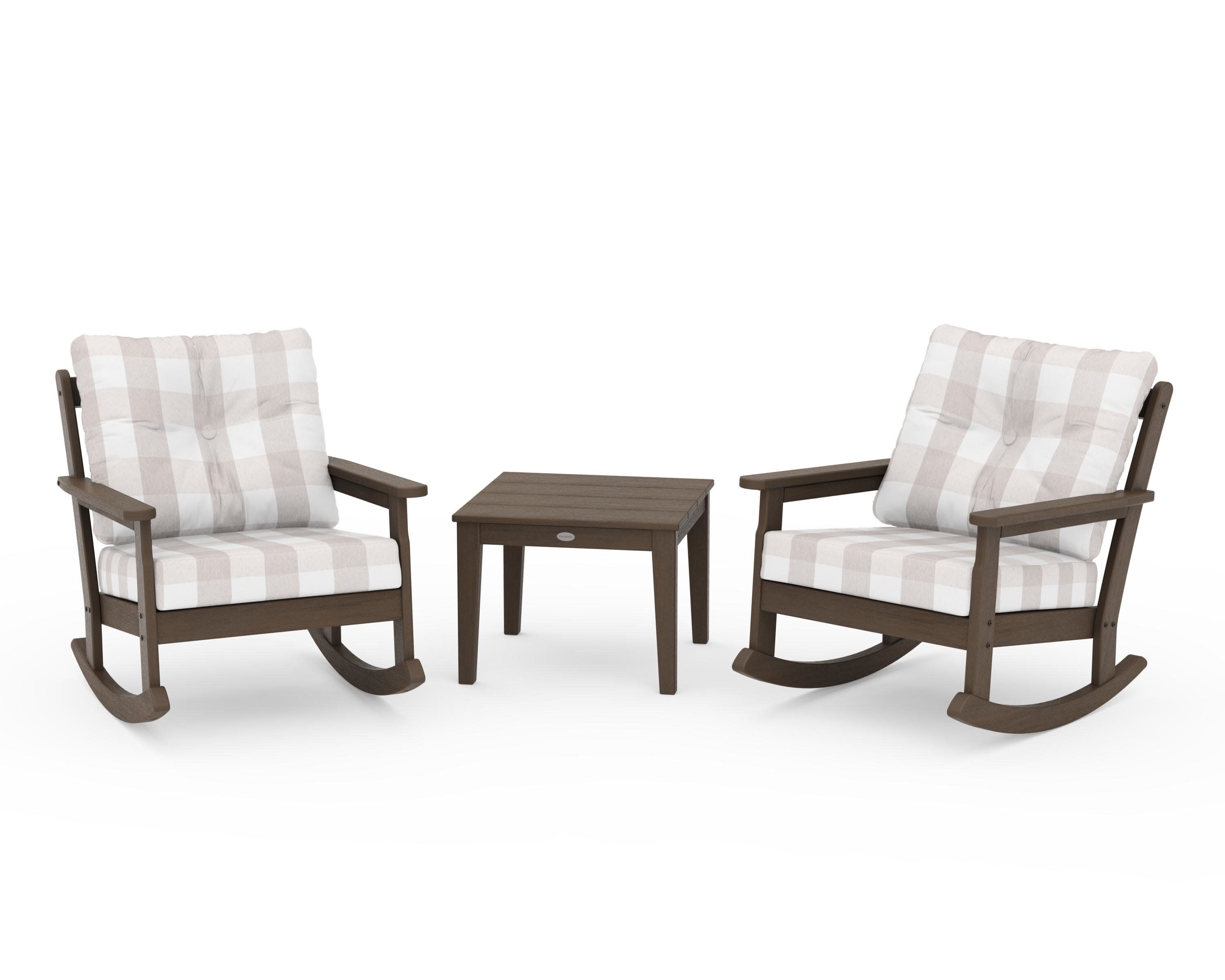 Vineyard 3-Piece Deep Seating Rocker Set in Kona / Buffalo Plaid Dune Burlap