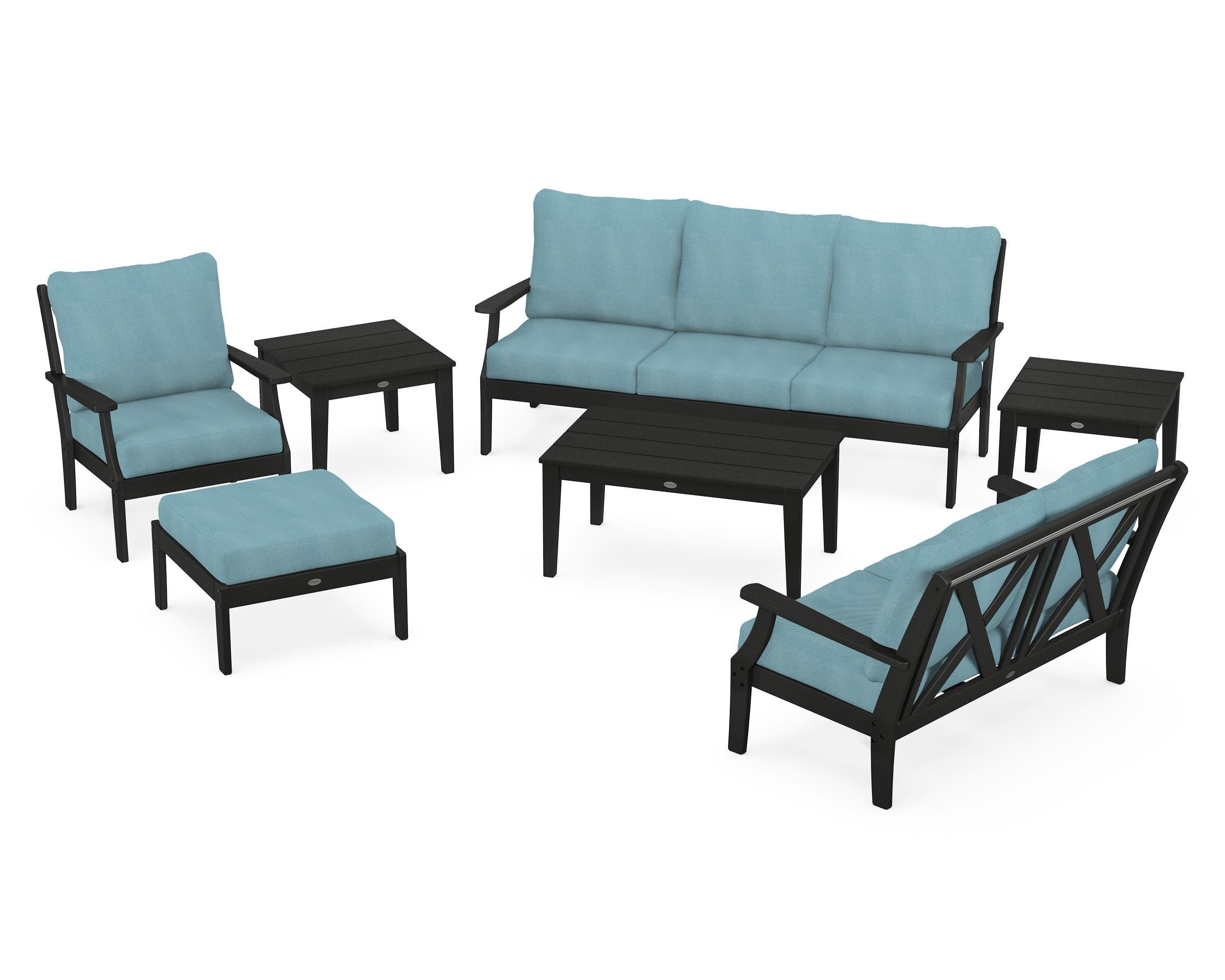 Braxton 7-Piece Deep Seating Set in Black / Lattice Sky Blue