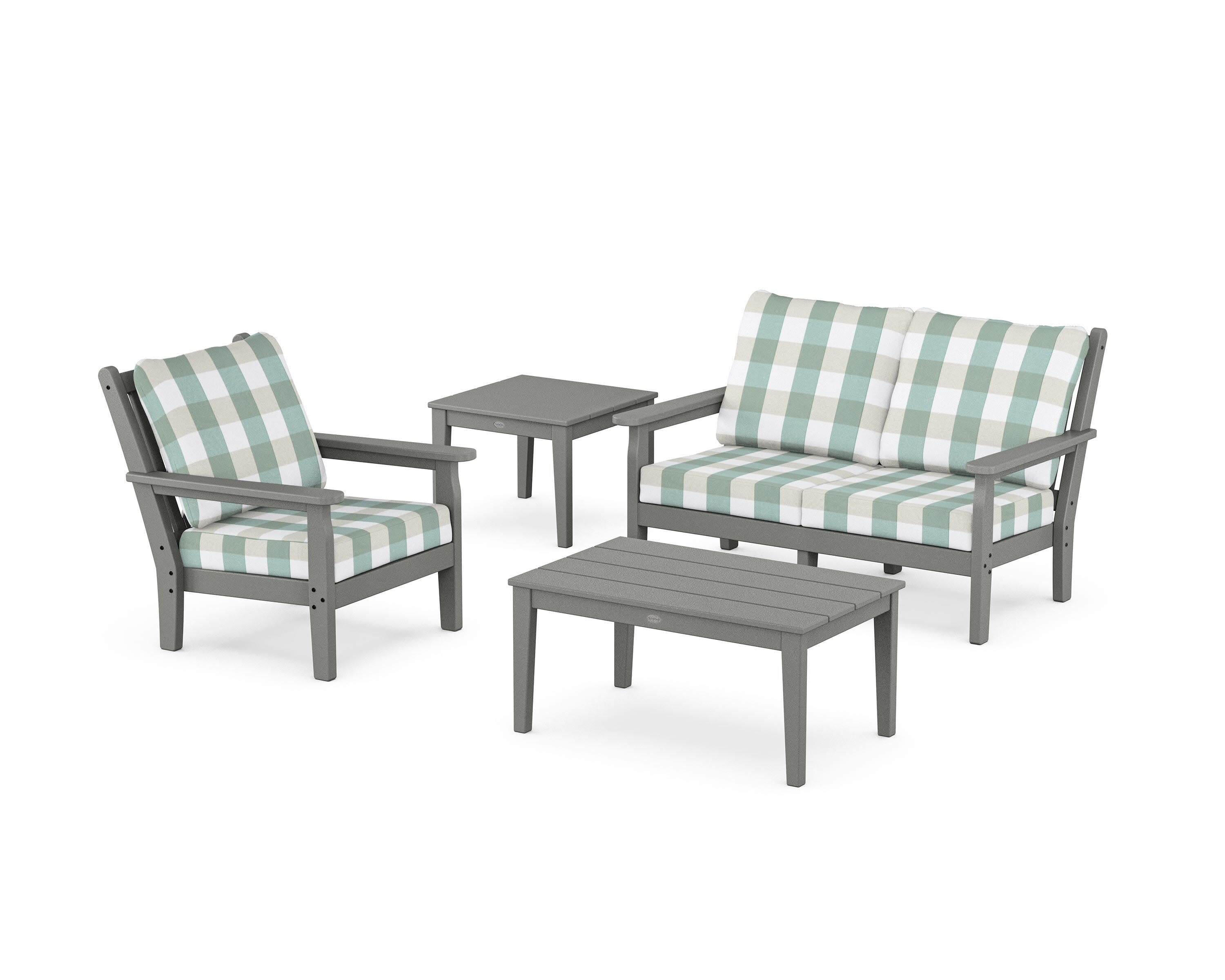 Chippendale 4-Piece Deep Seating Set in Slate Grey / Buffalo Plaid Glacier Spa