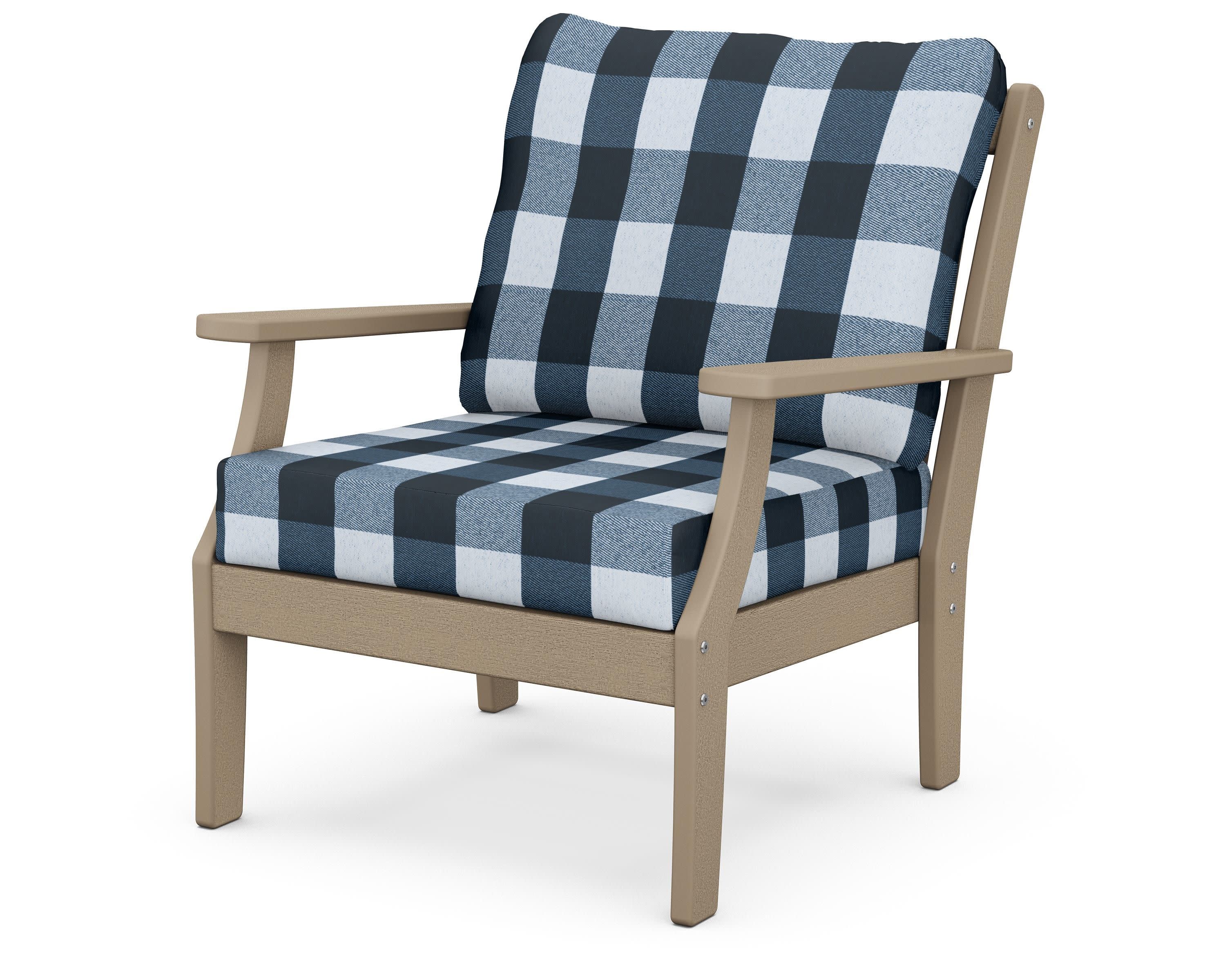 Braxton Deep Seating Chair in Vintage Sahara / Buffalo Plaid Marine Indigo