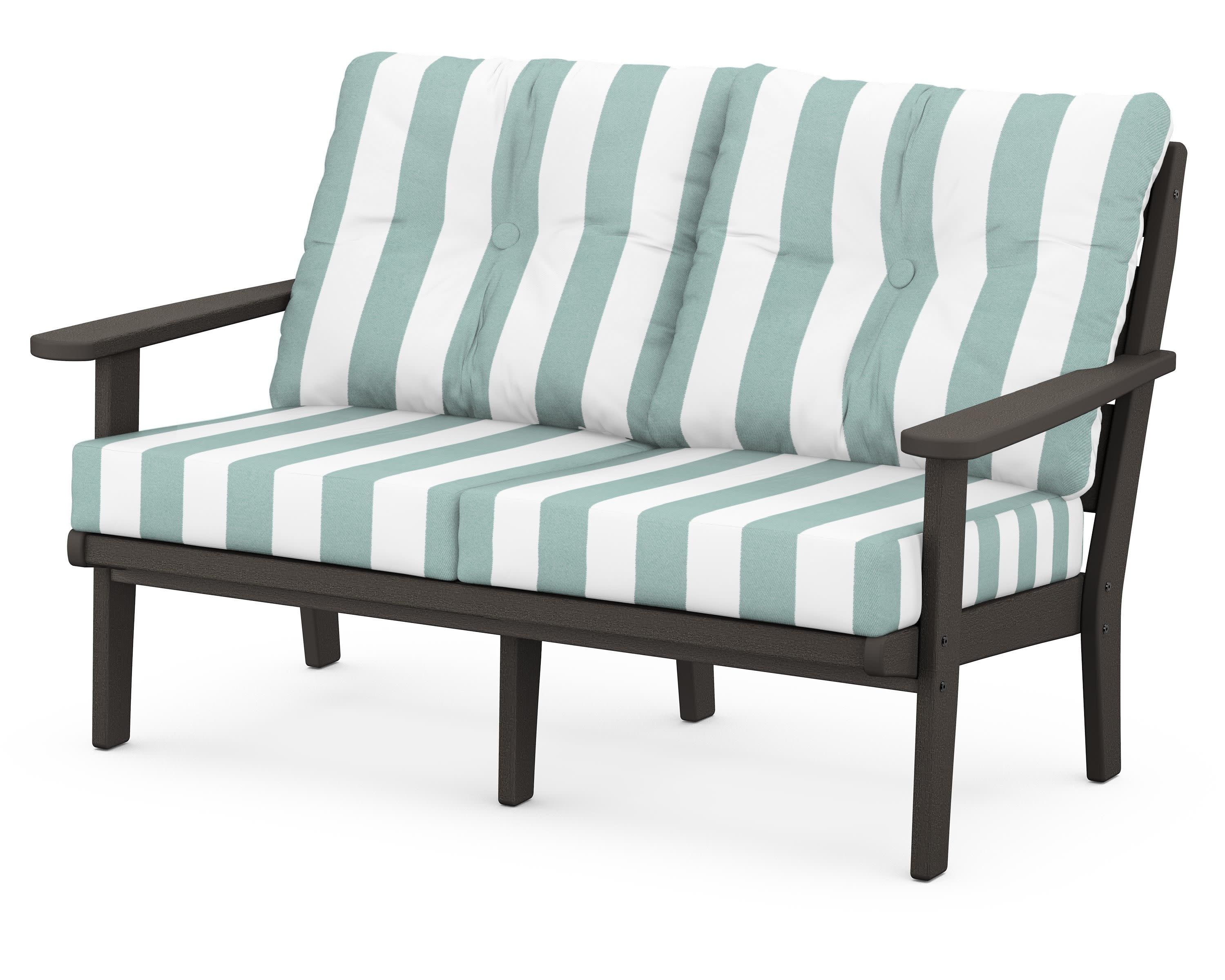 Lakeside Deep Seating Loveseat in Vintage Coffee / Cabana Stripe Glacier Spa