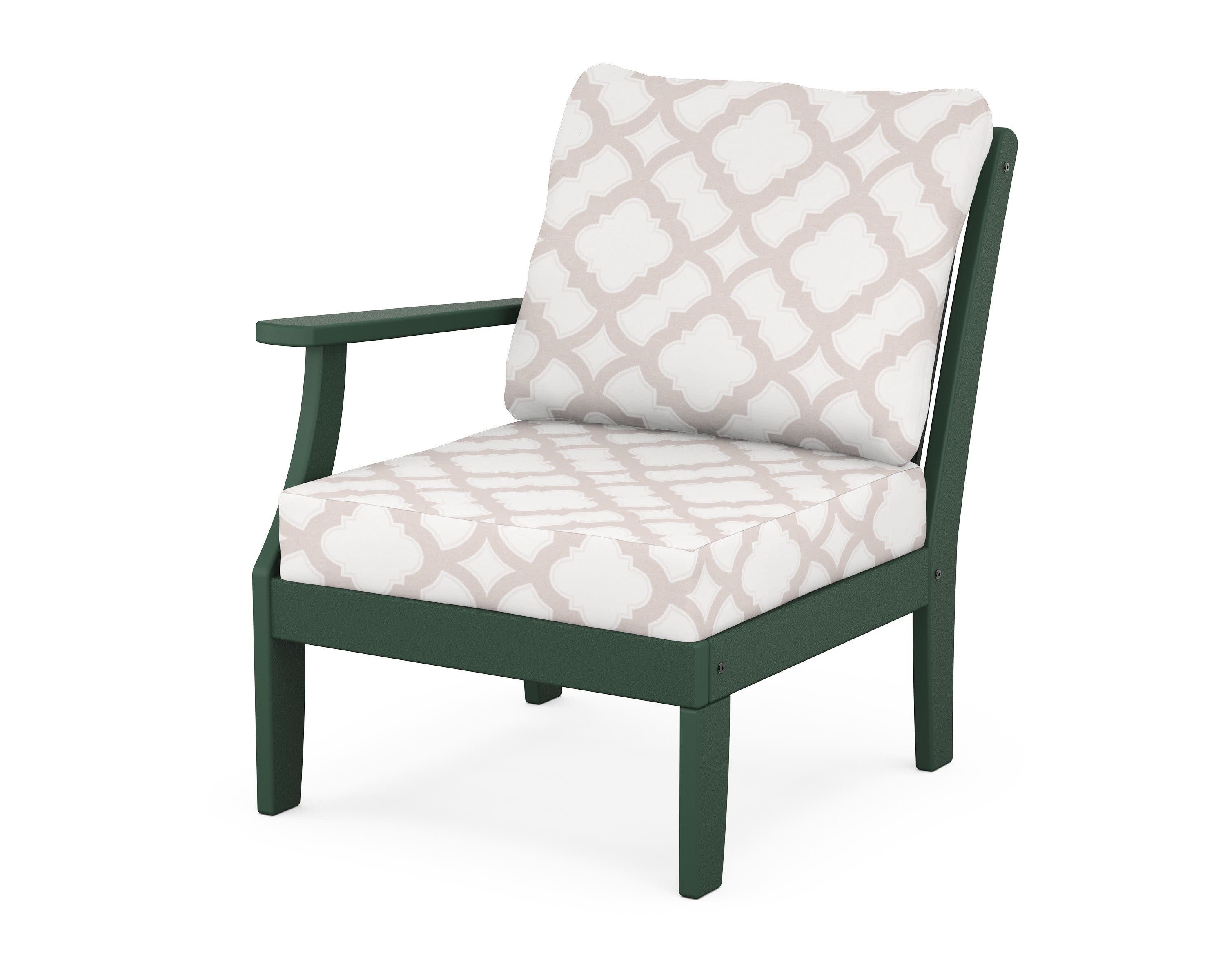 Braxton Modular Left Arm Chair in Green / Trellis Dune Burlap
