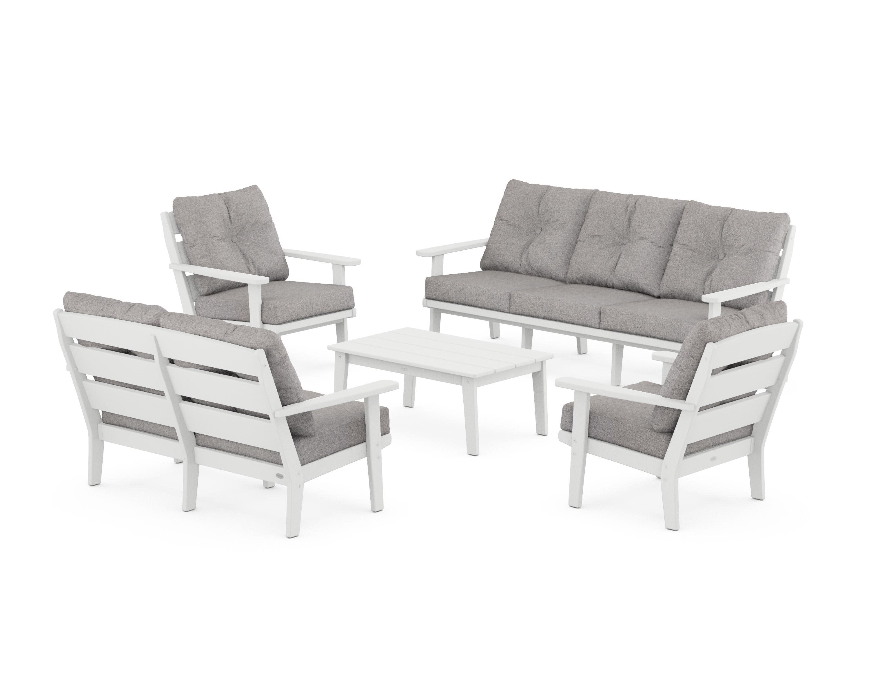 Lakeside 5-Piece Lounge Sofa Set in White / Grey Mist